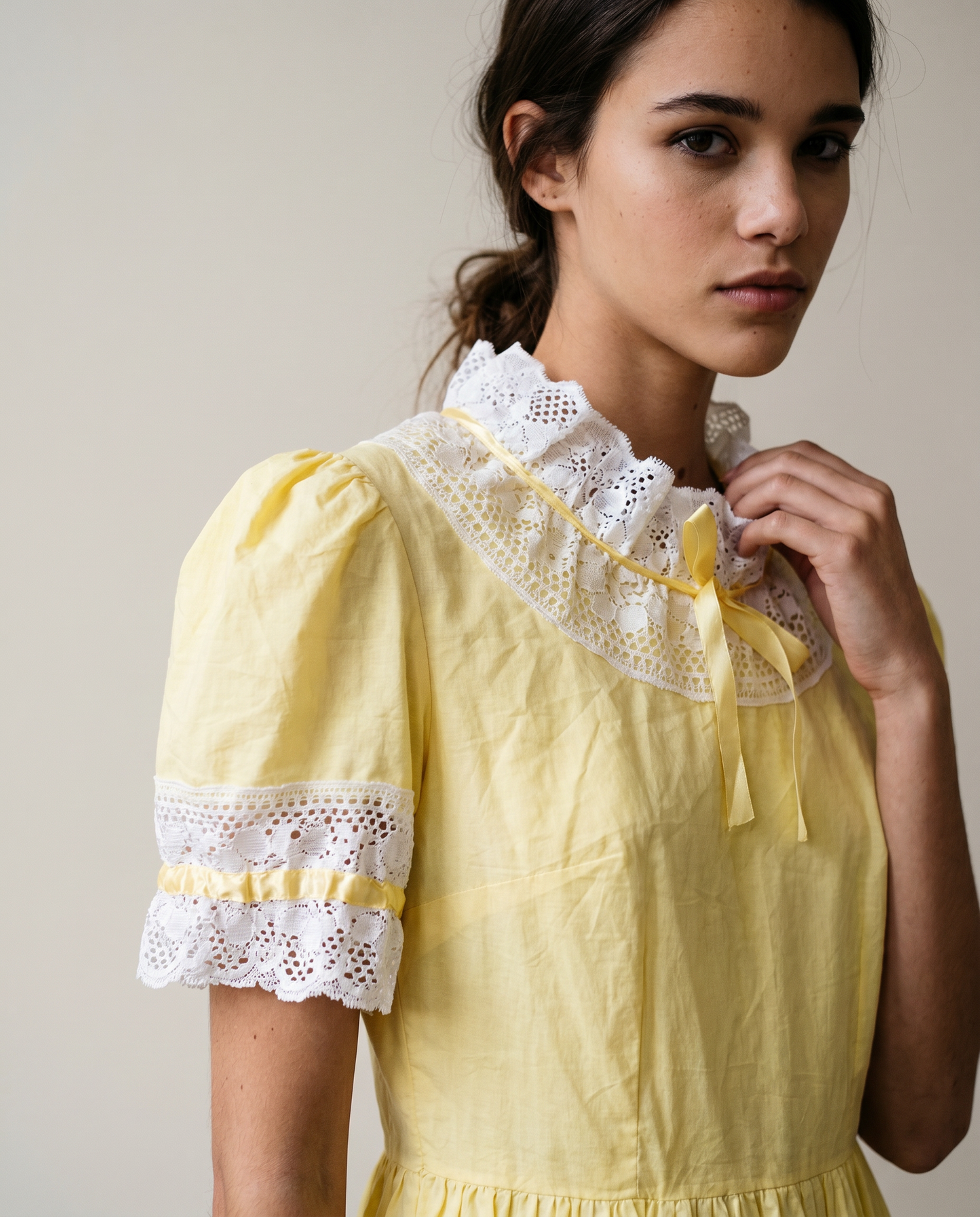 Vintage Yellow Lace Trim Prairie Mini Dress - XS