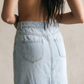 Light Wash Denim Midi Skirt with Front Slit
