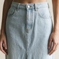 Light Wash Denim Midi Skirt with Front Slit