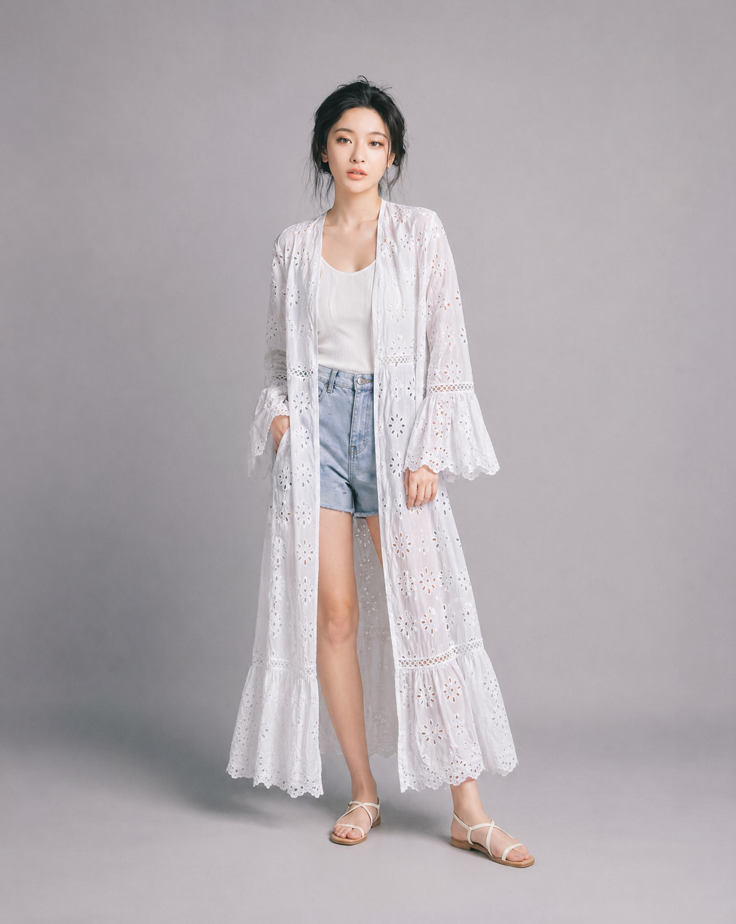 White Eyelet Lace Duster — Size S