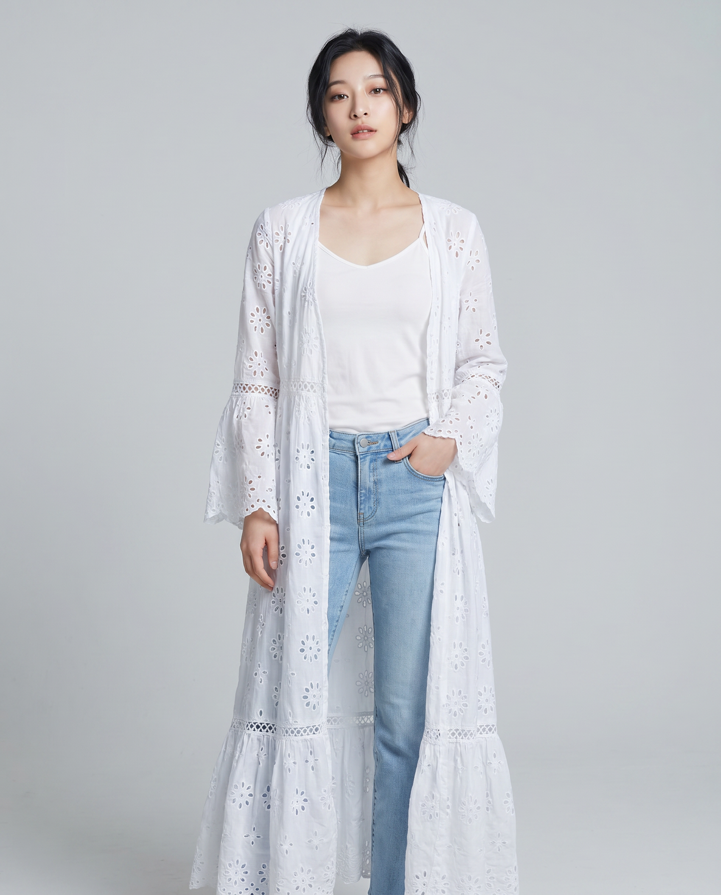 White Eyelet Lace Duster — Size S
