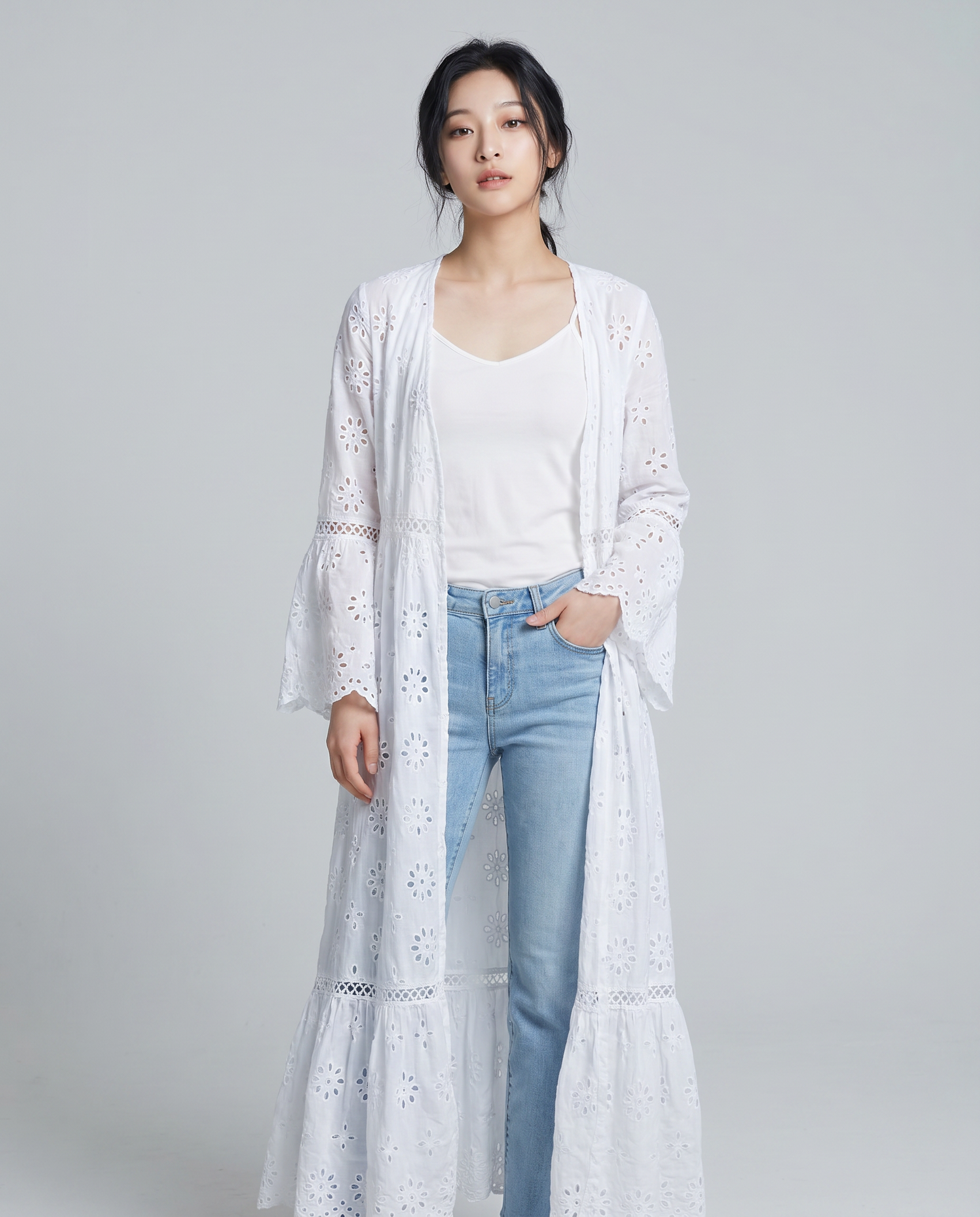 White Eyelet Lace Duster — Size S
