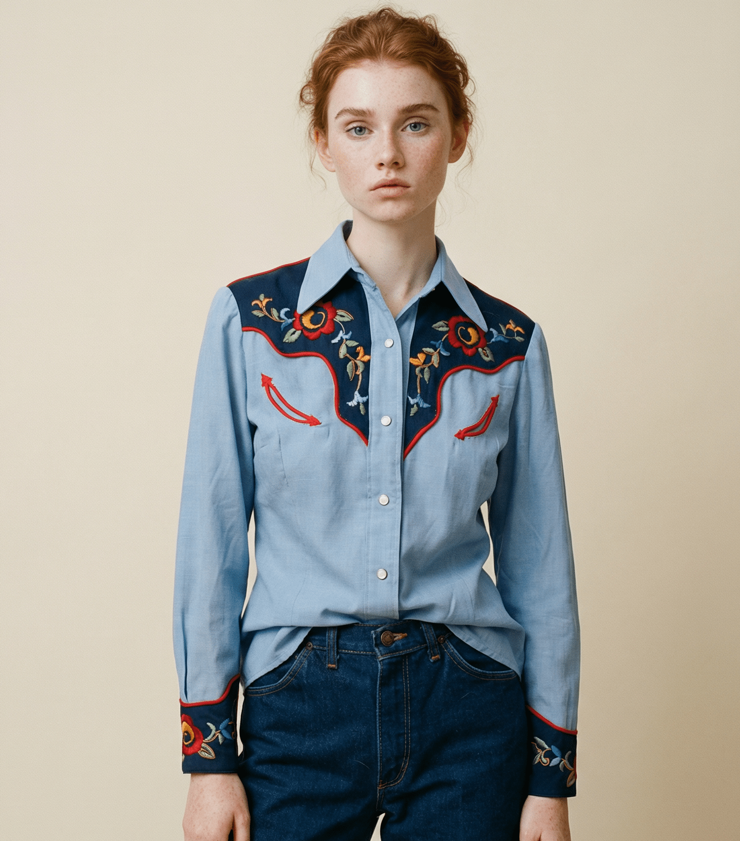 Vintage Embroidered Western Cowgirl Shirt