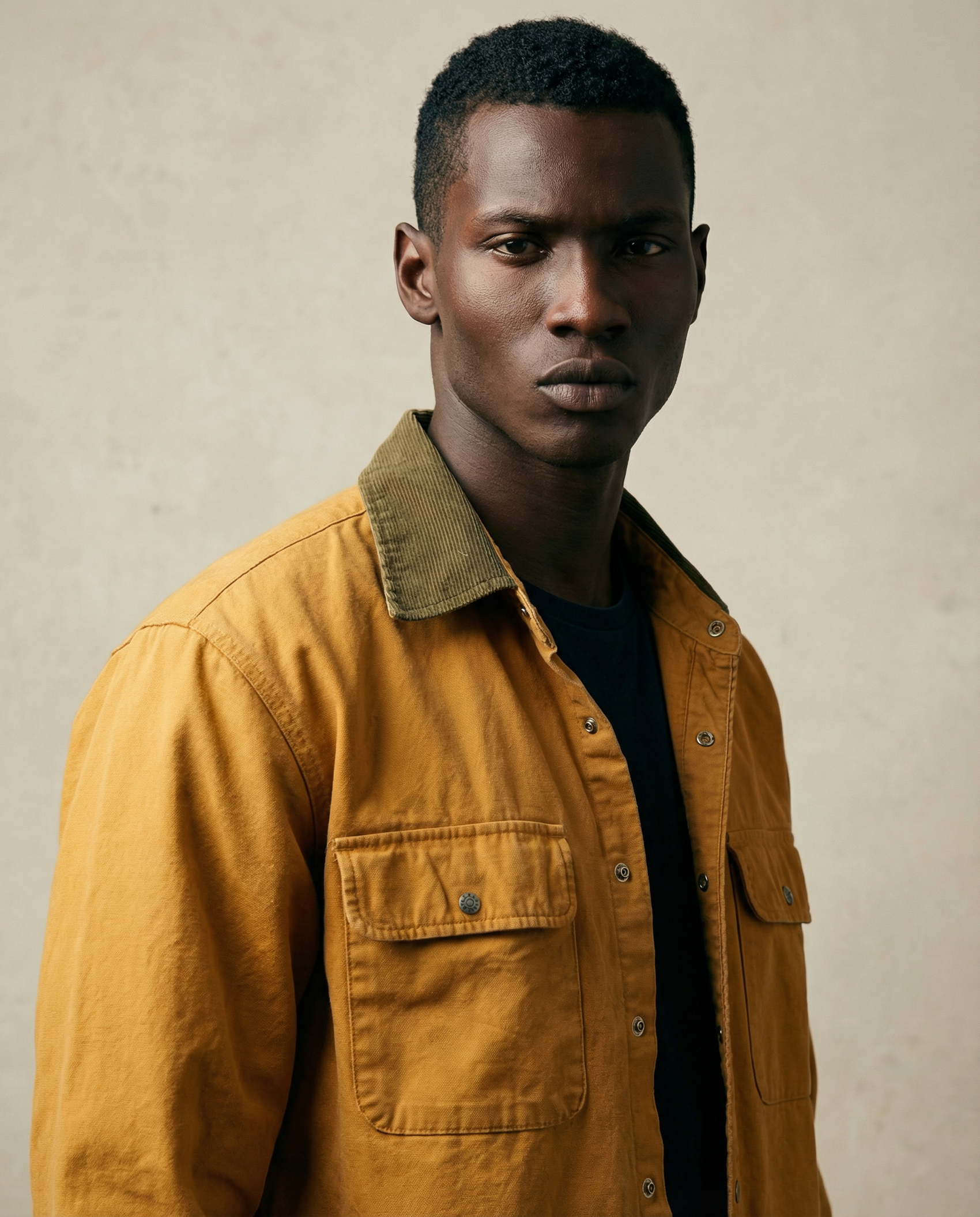 Vintage L.L. Bean Chamois Shirt – Made in USA – Tan with Forest Green Corduroy Collar