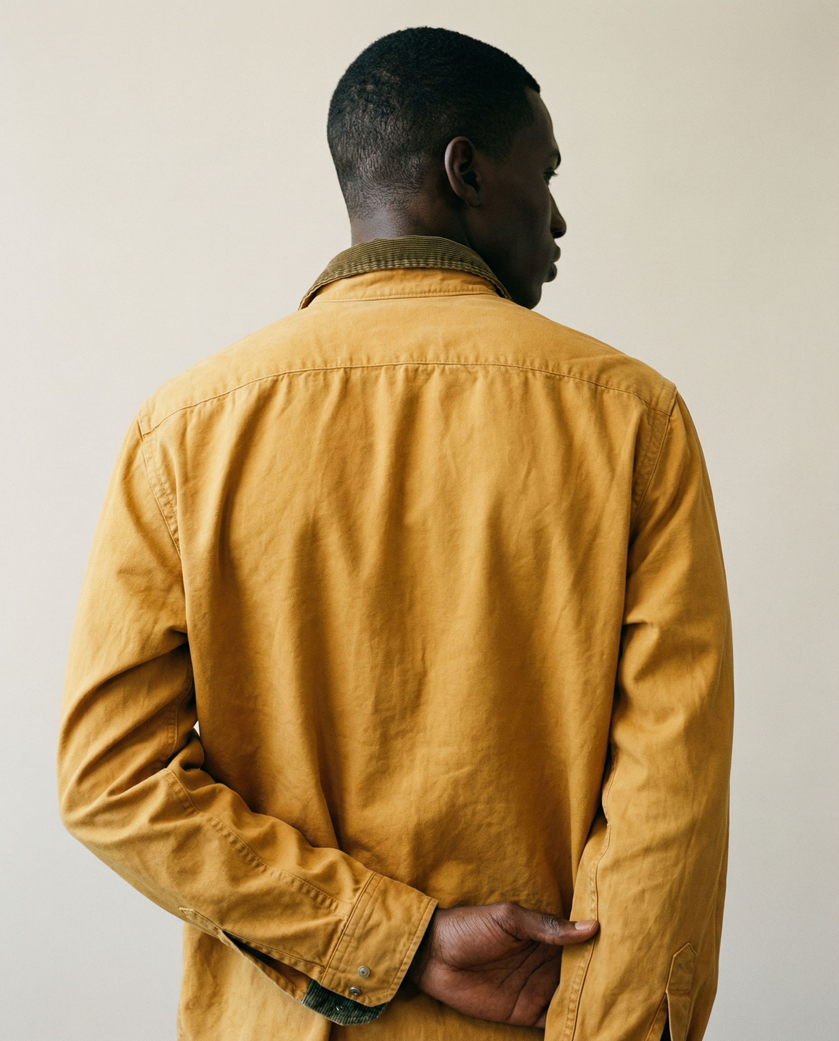 Vintage L.L. Bean Chamois Shirt – Made in USA – Tan with Forest Green Corduroy Collar