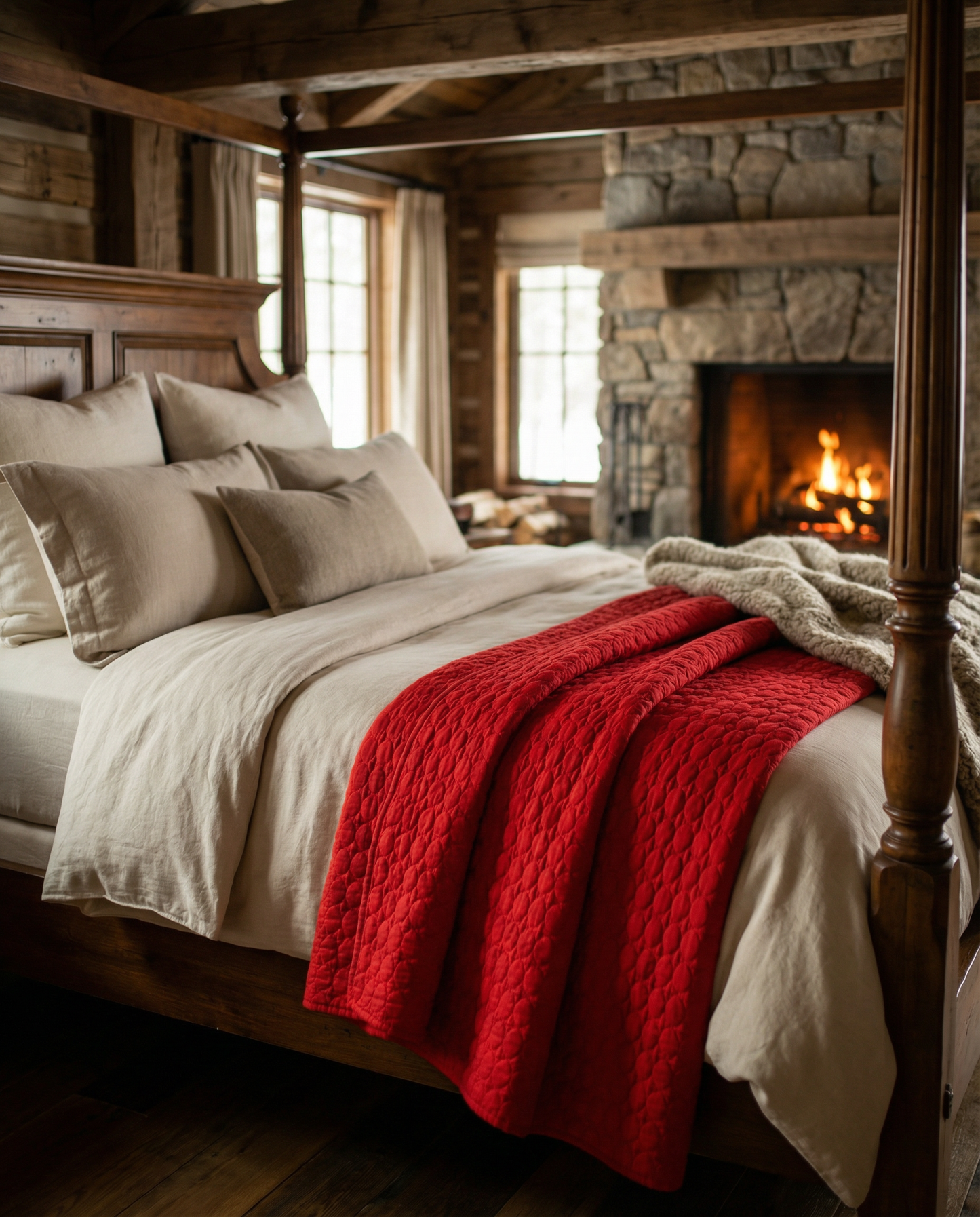 Vintage Red Quilted Coverlet 66" x 87"
