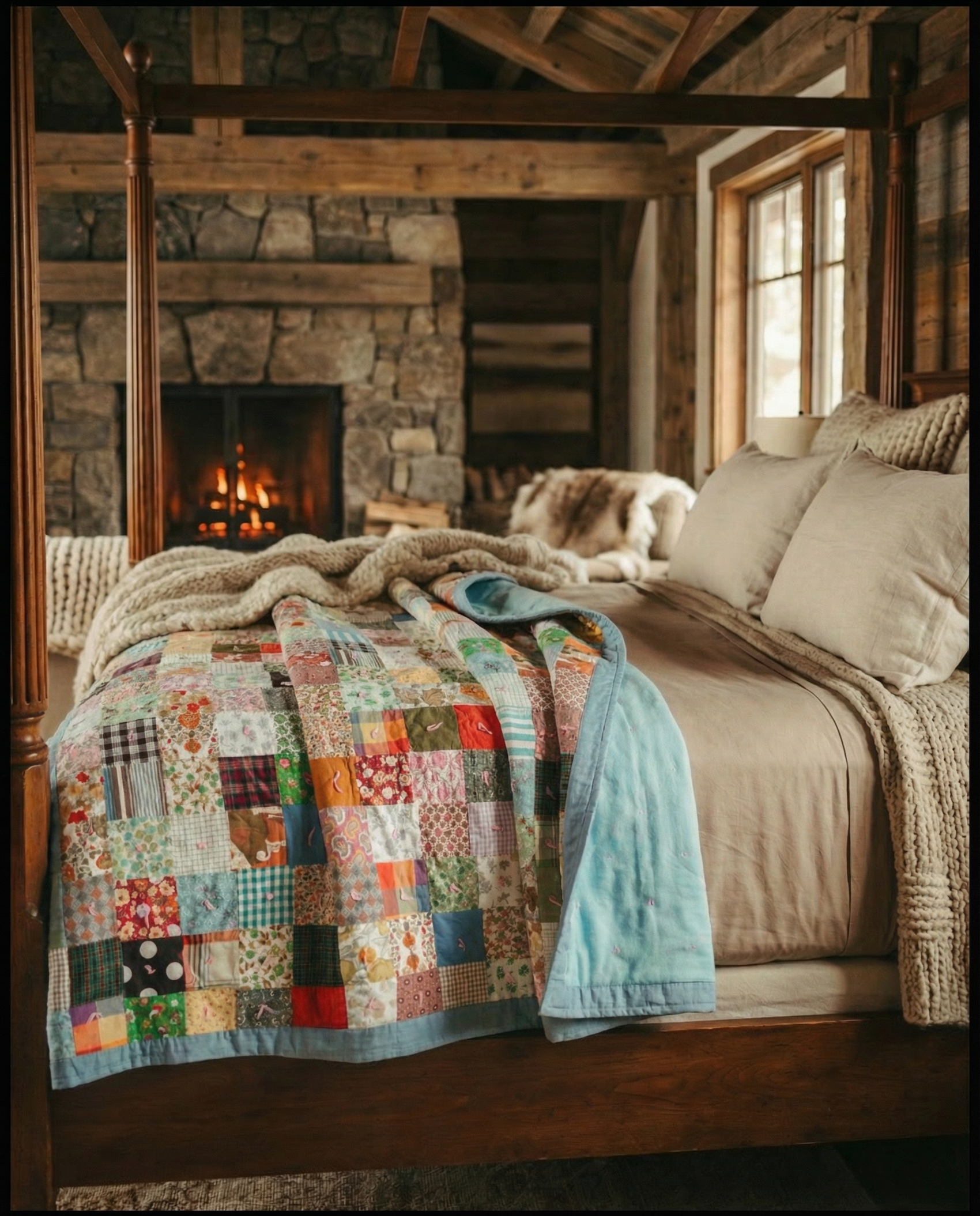 Vintage Patchwork Quilt – Queen (89” x 81”)