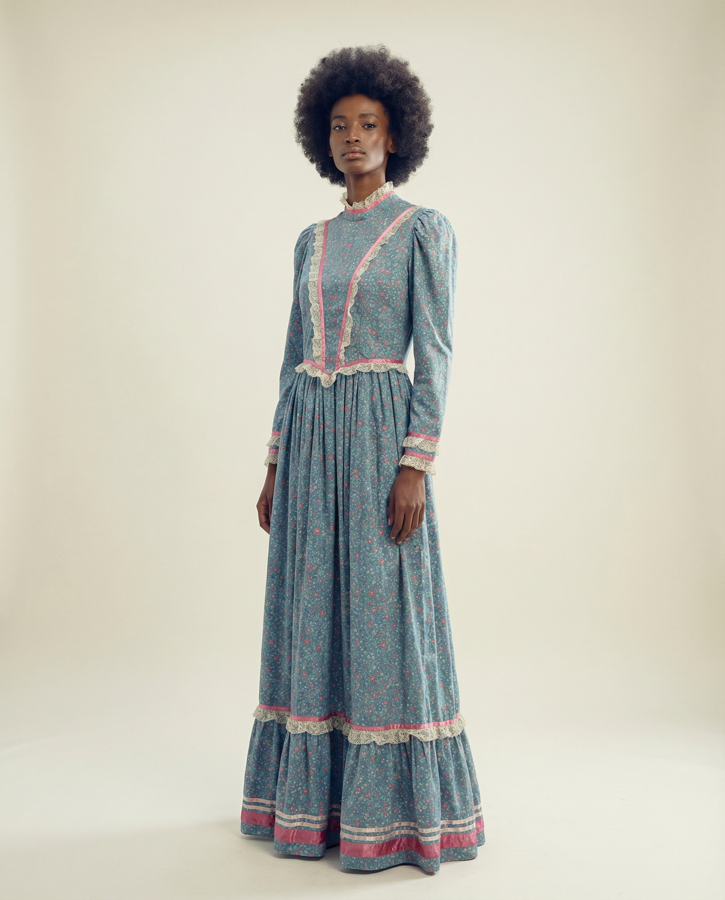 Vintage Victorian Prairie Lace Trim Maxi Dress