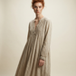 Vintage Neutral Stripe Cotton Prairie Maxi Dress - M