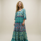 Boho Patchwork Floral Maxi Dress with Tassel Trim