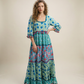 Boho Patchwork Floral Maxi Dress with Tassel Trim