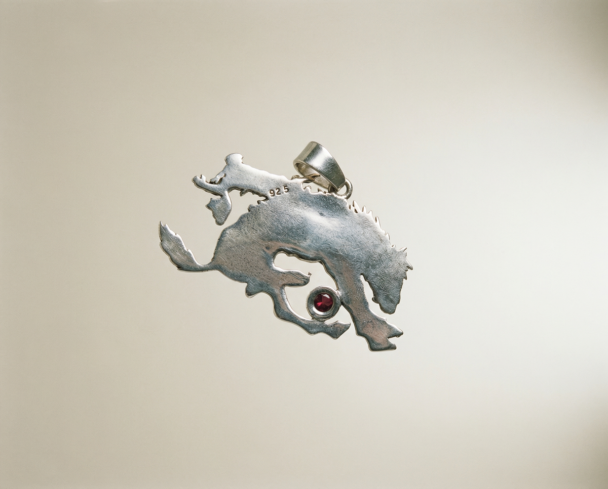 Sterling Silver Horse & Rider Pendant with Rose Dahlia Stone