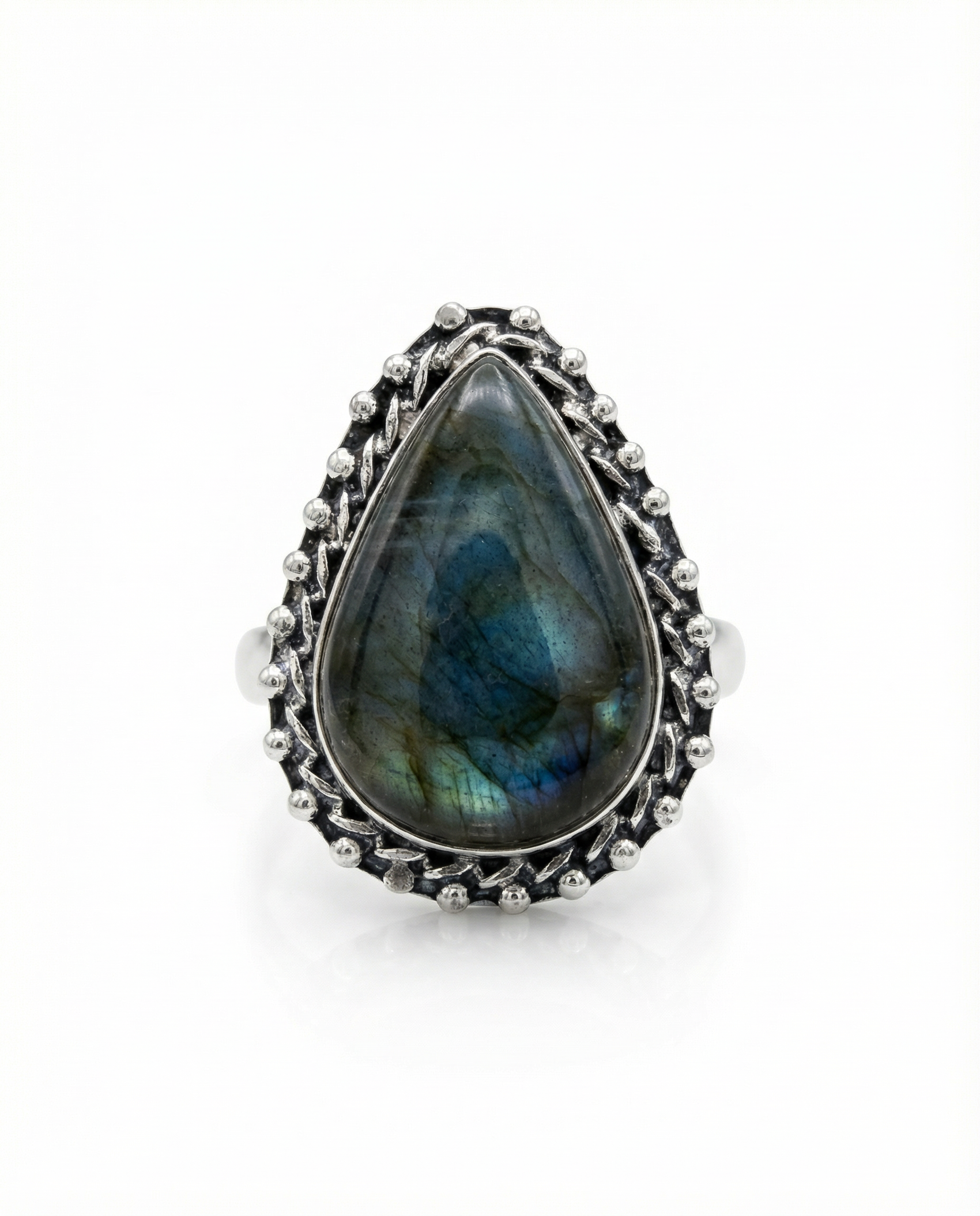 Silver Plated Labradorite Statement Ring - Size 10