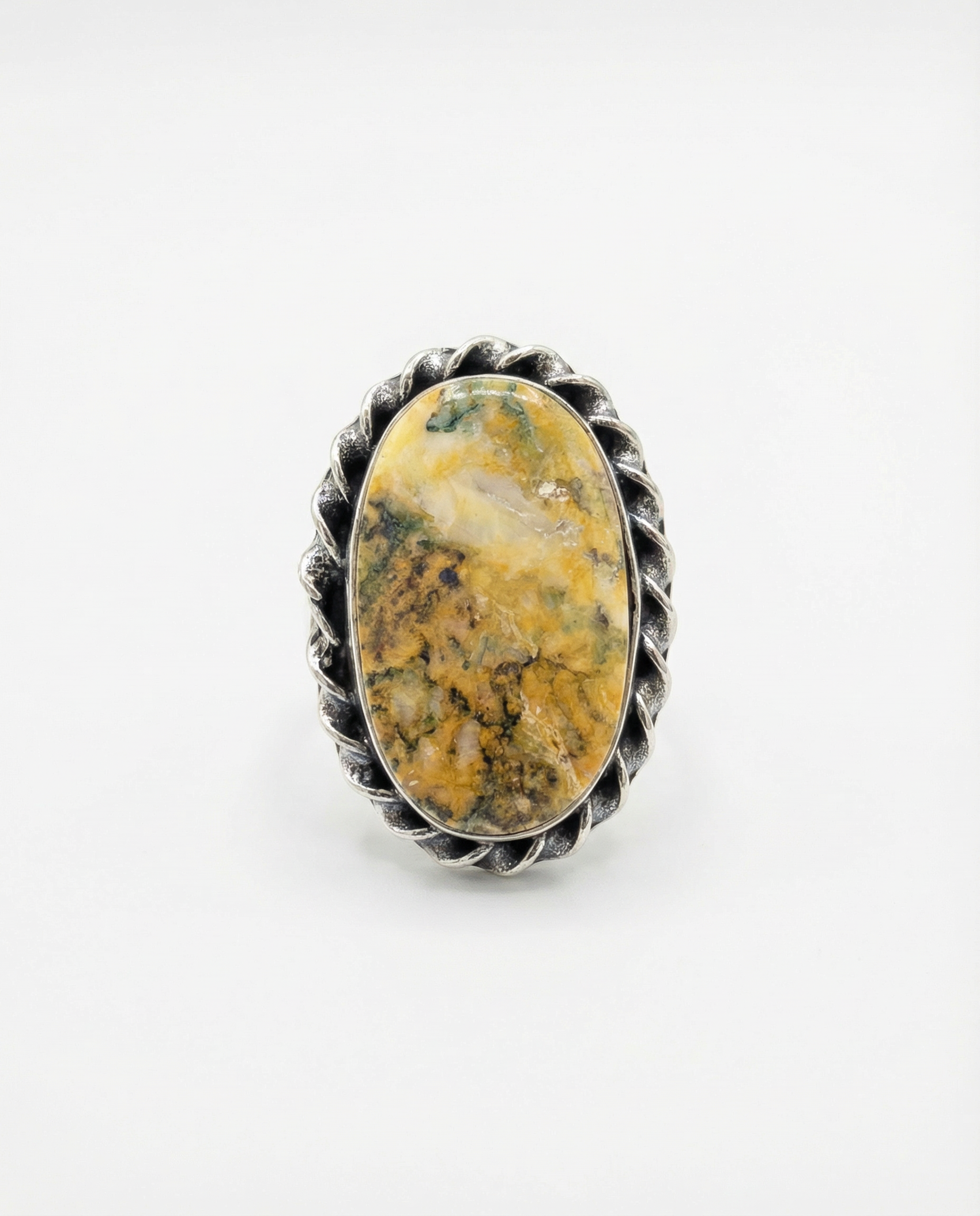 Silver Plated Oval Stone Ring – Size 8.5