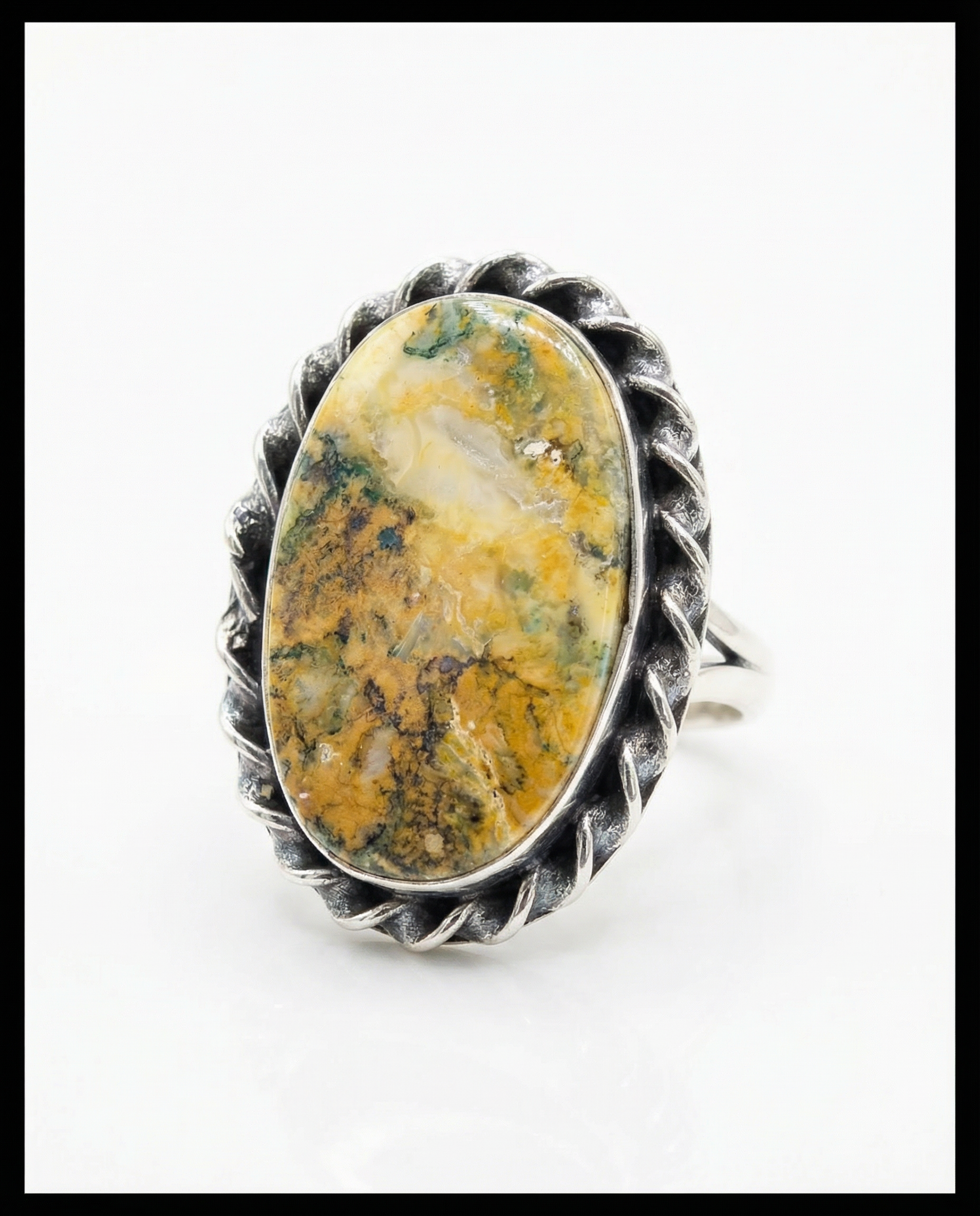 Silver Plated Oval Stone Ring – Size 8.5