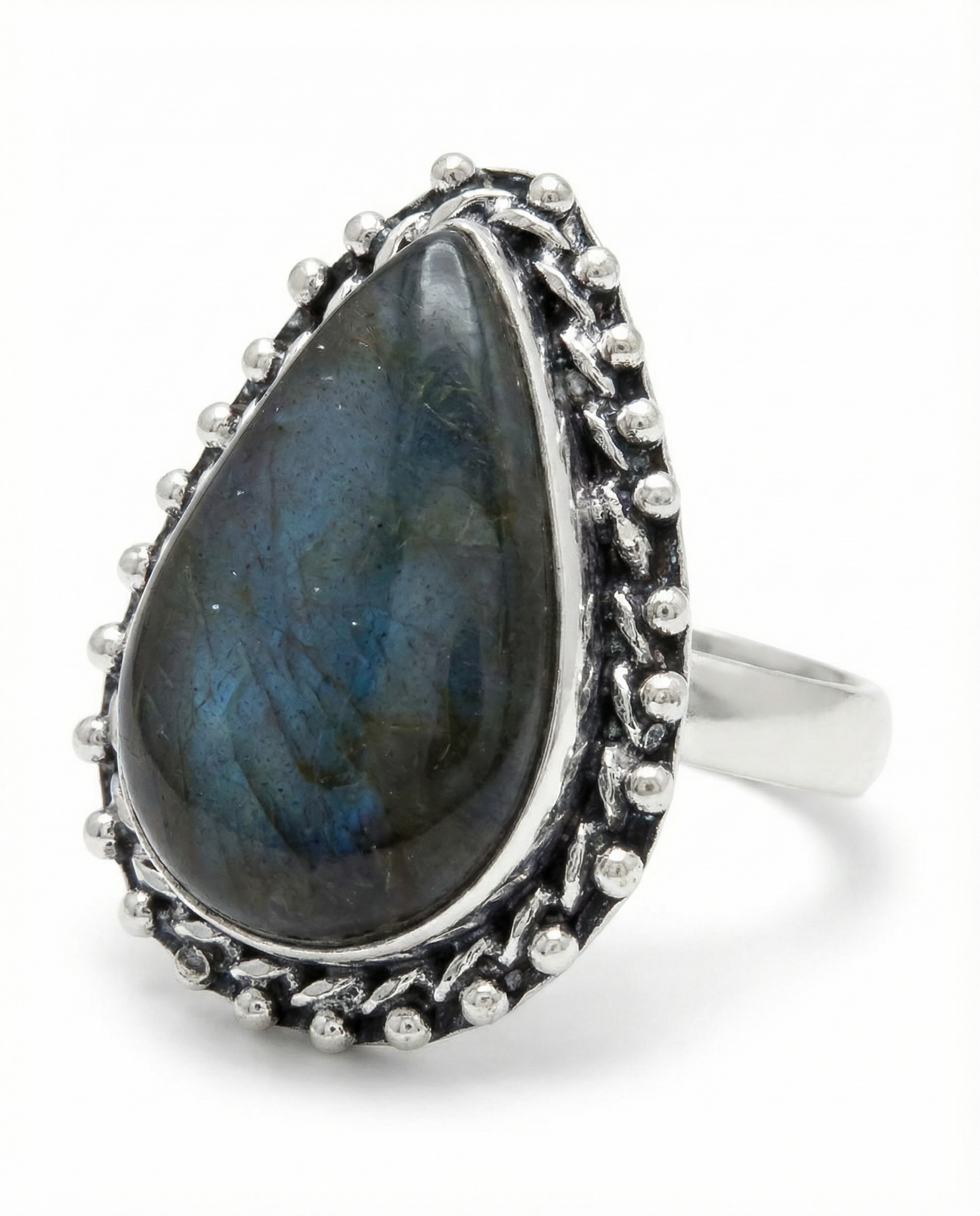 Silver Plated Labradorite Statement Ring - Size 10