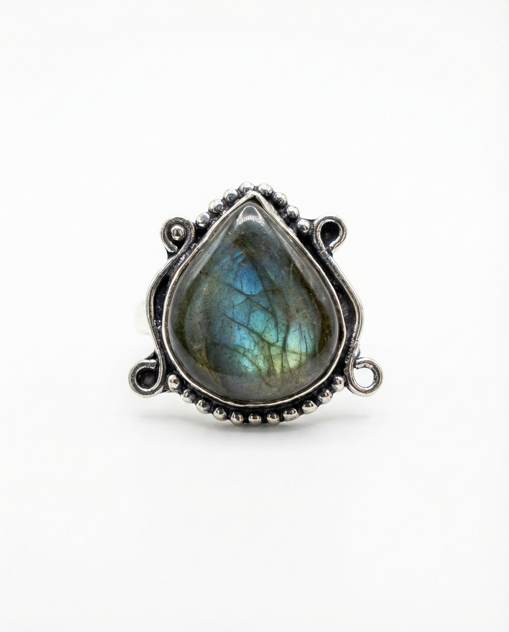 Labradorite Teardrop Ring – Silver Plated, Size 5.5