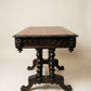 Antique English Jacobean Revival Carved Oak Library Writing Table by Hobbs & Co. London