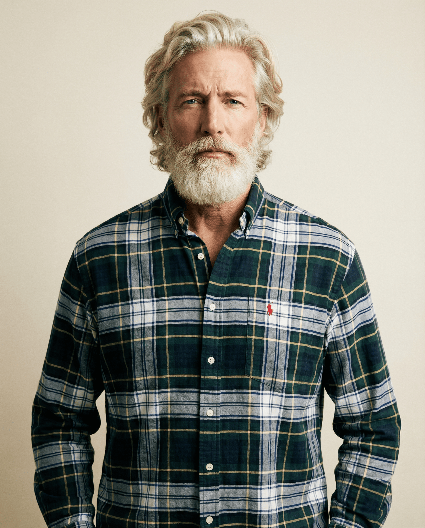 Ralph Lauren Green & Navy Plaid Button-Down Shirt — Size L