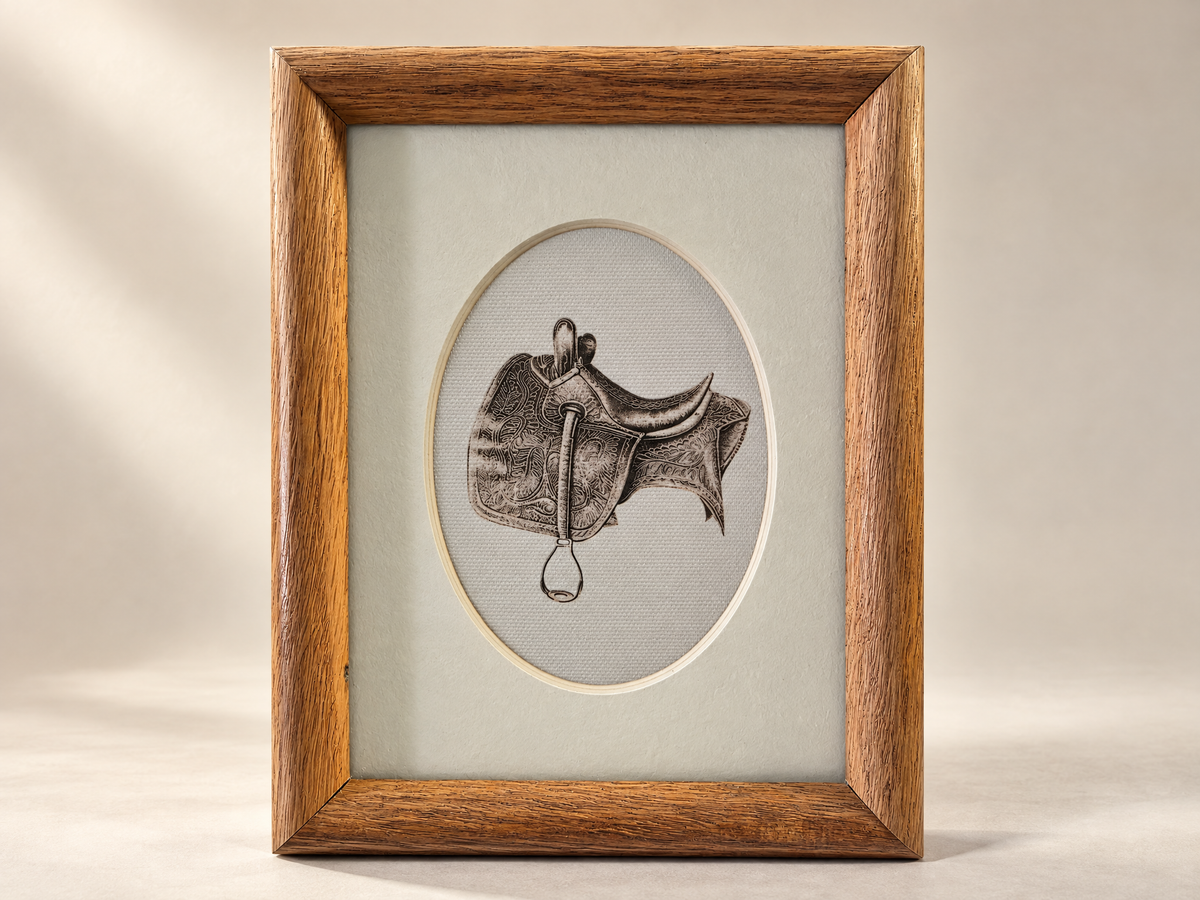 Vintage Framed Western Tack Illustration
