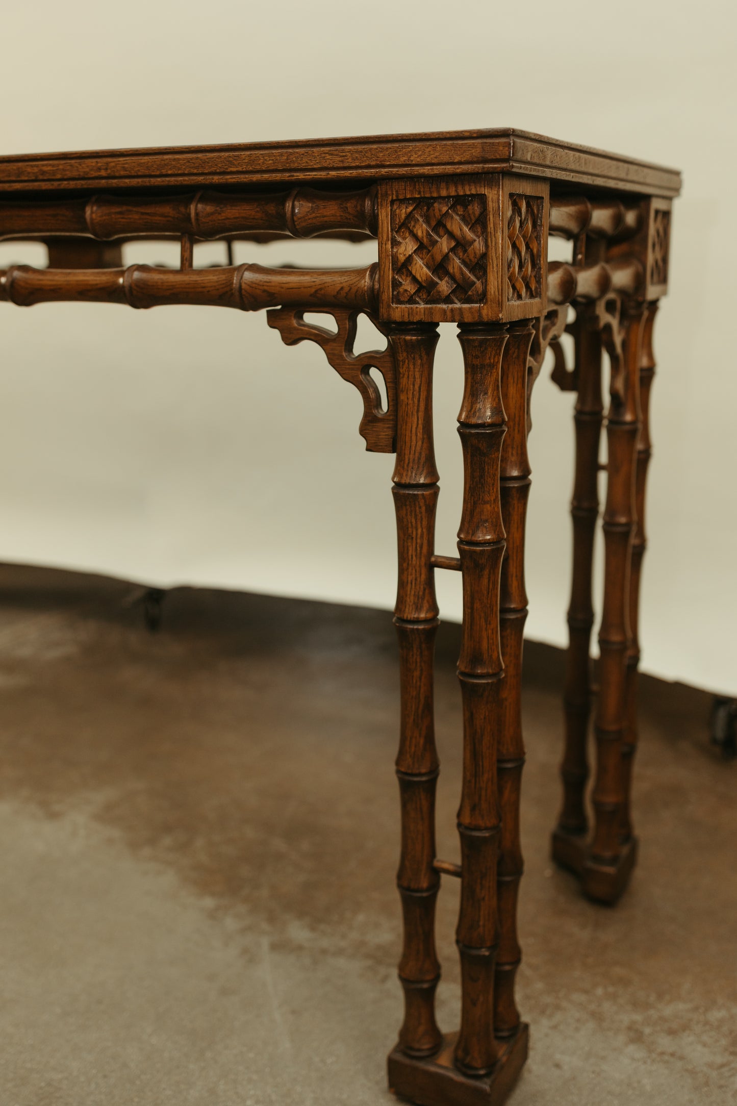 Vintage Faux-Bamboo Glass-Top Console Table