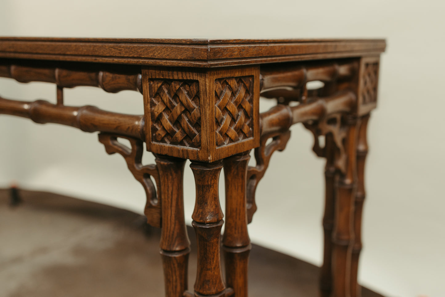 Vintage Faux-Bamboo Glass-Top Console Table