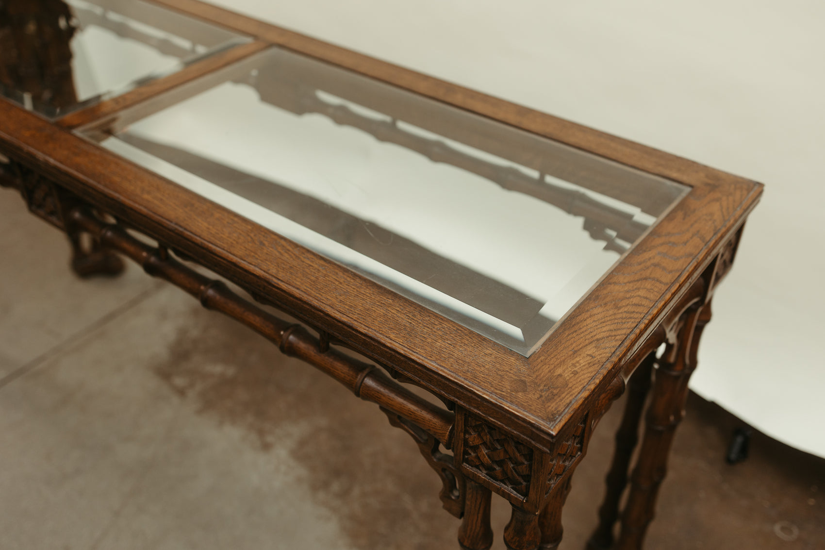Vintage Faux-Bamboo Glass-Top Console Table