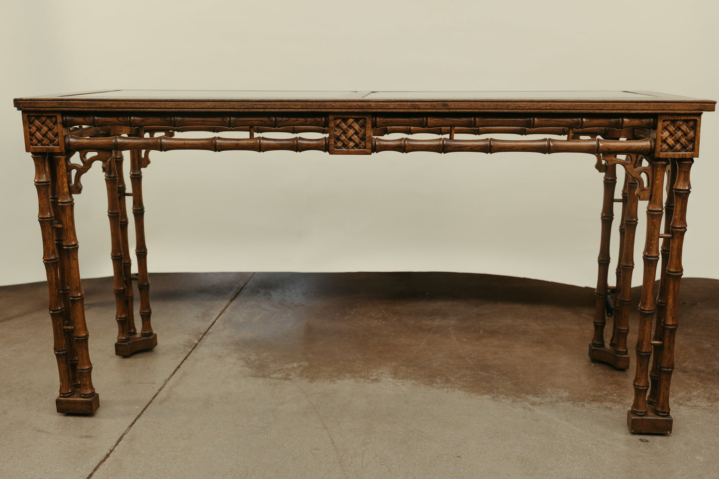 Vintage Faux-Bamboo Glass-Top Console Table