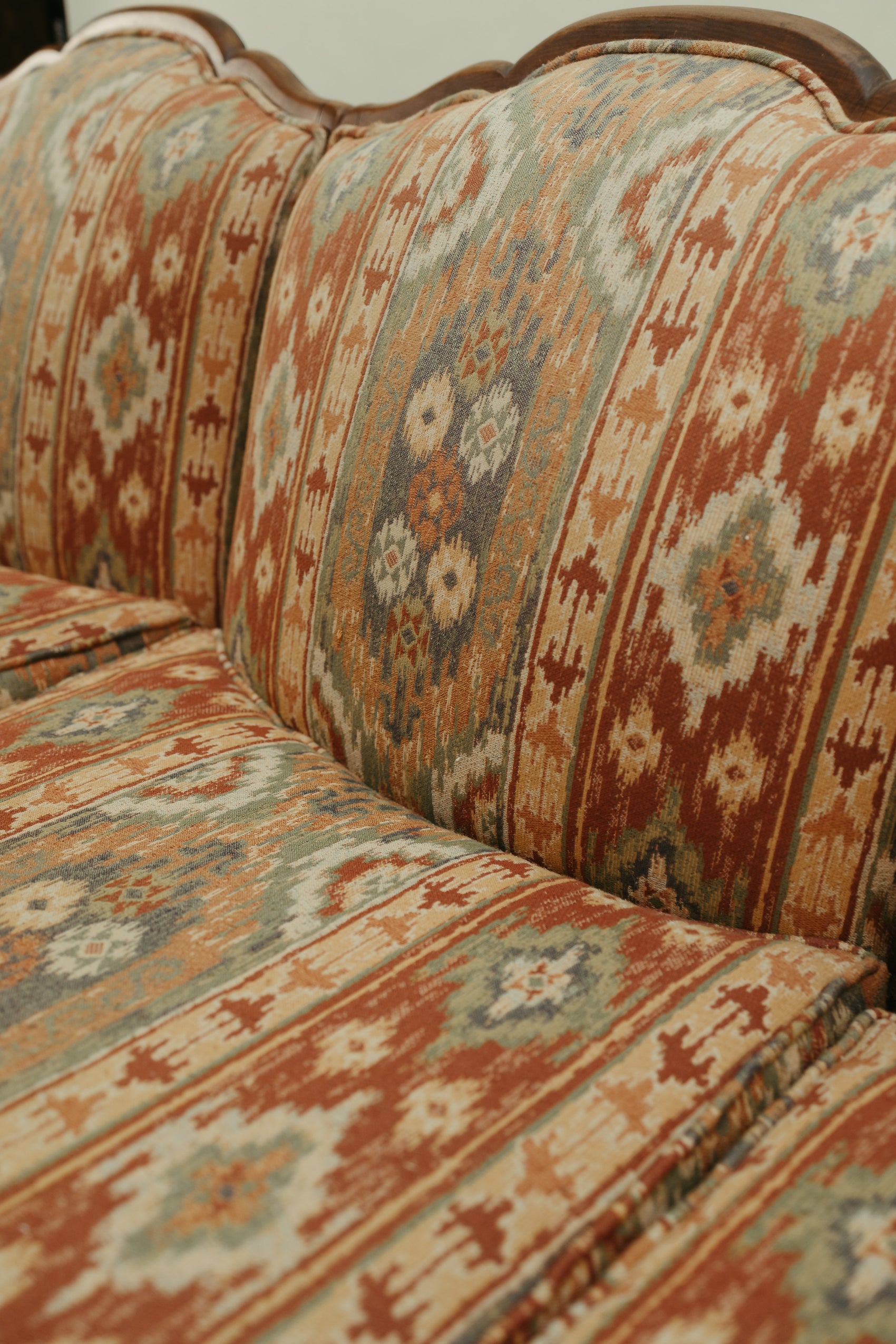 Southwestern-Inspired Vintage 3-Seat Wood Frame Sofa