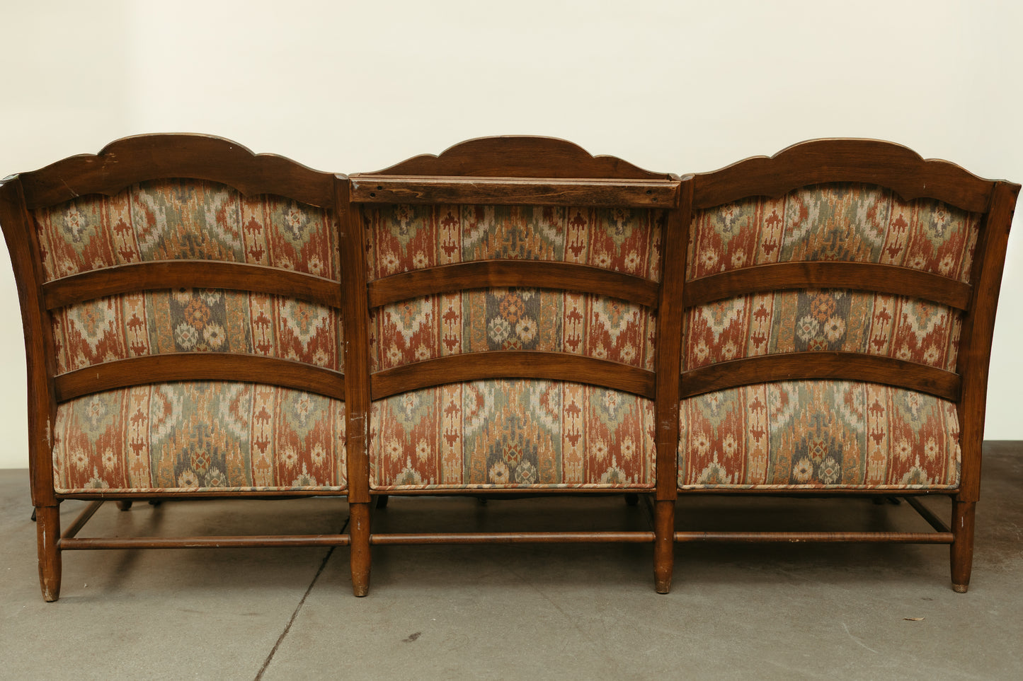 Southwestern-Inspired Vintage 3-Seat Wood Frame Sofa