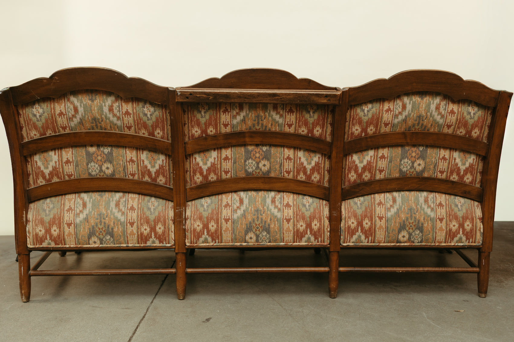 Southwestern-Inspired Vintage 3-Seat Wood Frame Sofa