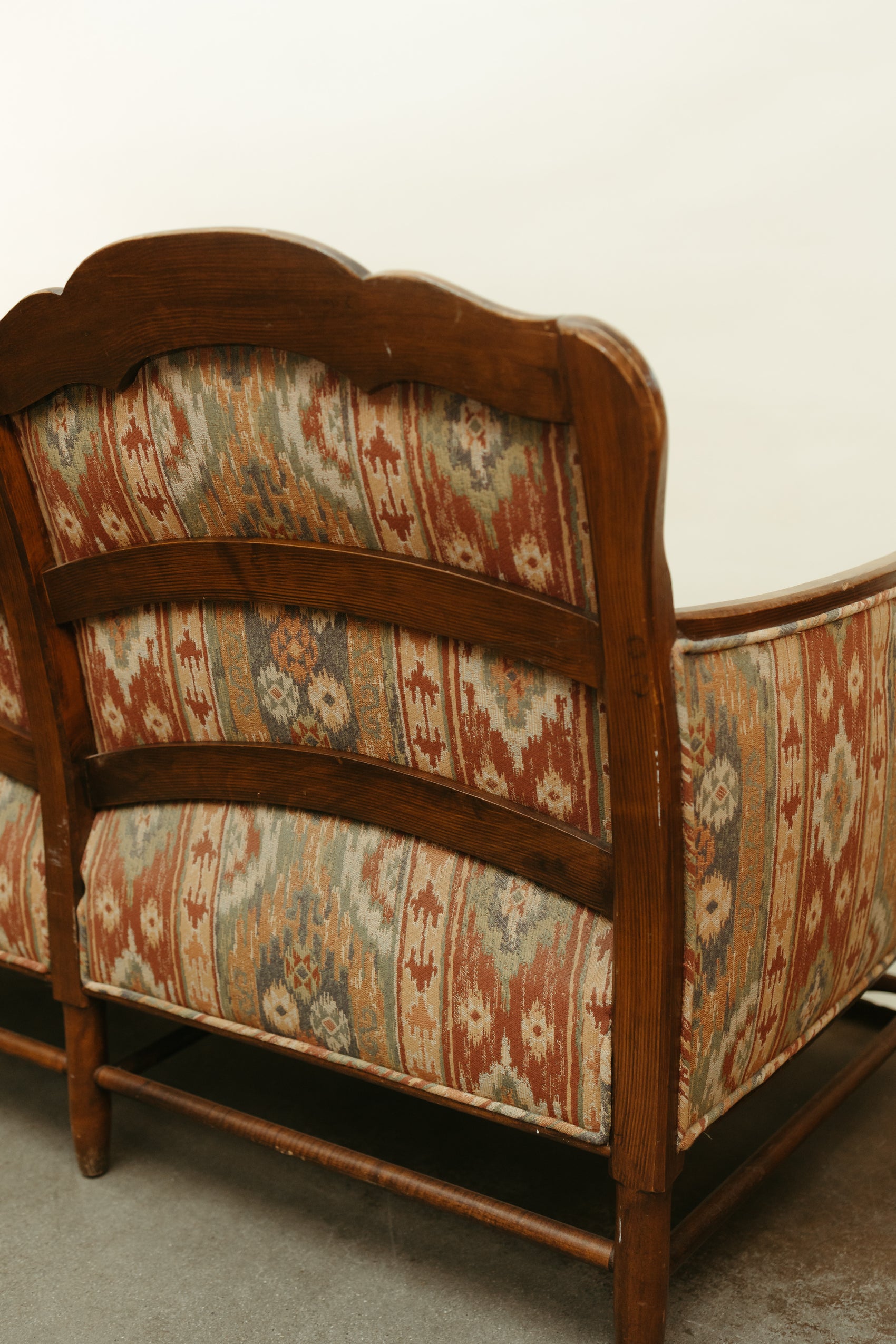 Southwestern-Inspired Vintage 3-Seat Wood Frame Sofa