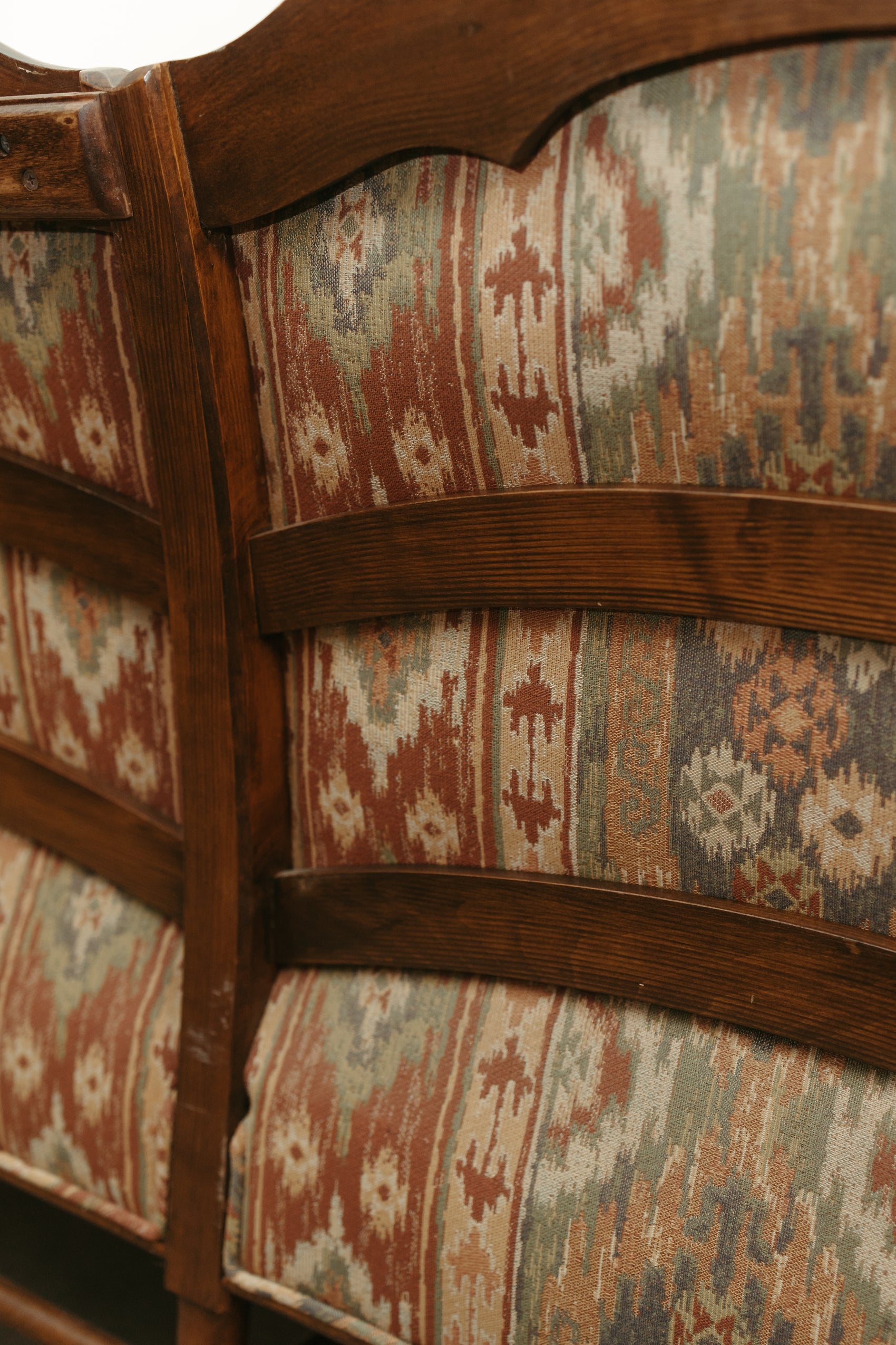 Southwestern-Inspired Vintage 3-Seat Wood Frame Sofa