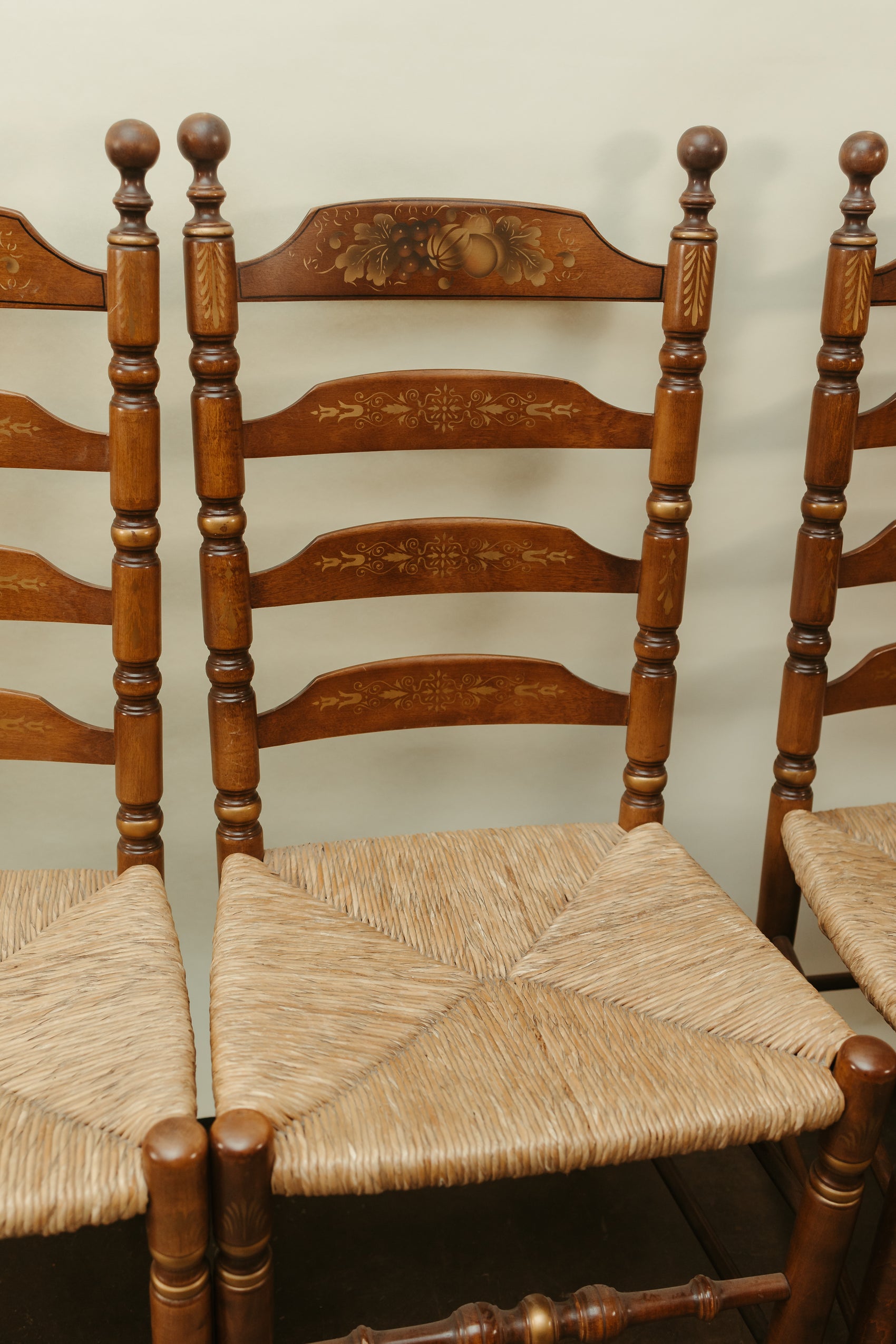 Set of 4 Signed Hitchcock Ladder-Back Chairs with Rush Seats