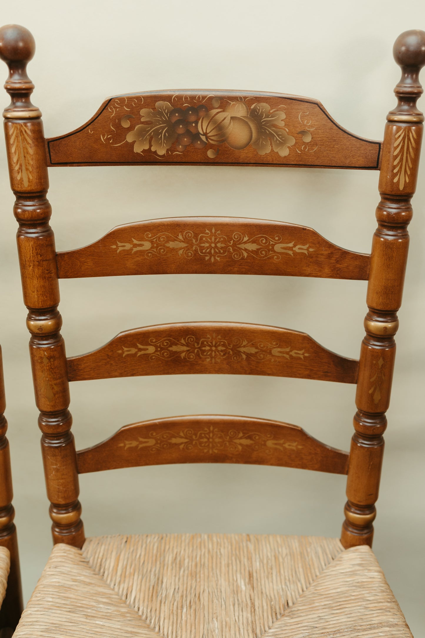 Set of 4 Signed Hitchcock Ladder-Back Chairs with Rush Seats
