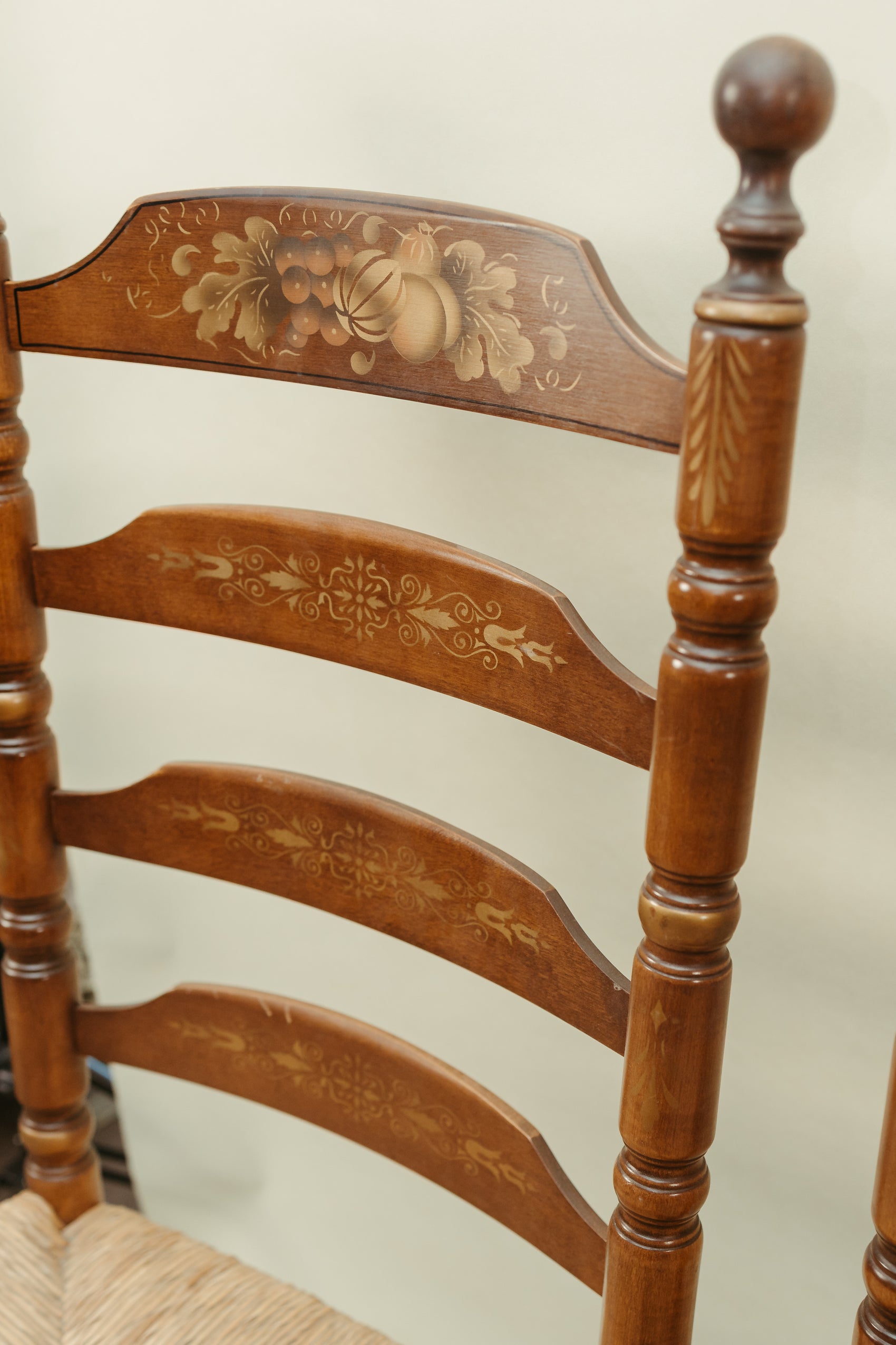 Set of 4 Signed Hitchcock Ladder-Back Chairs with Rush Seats