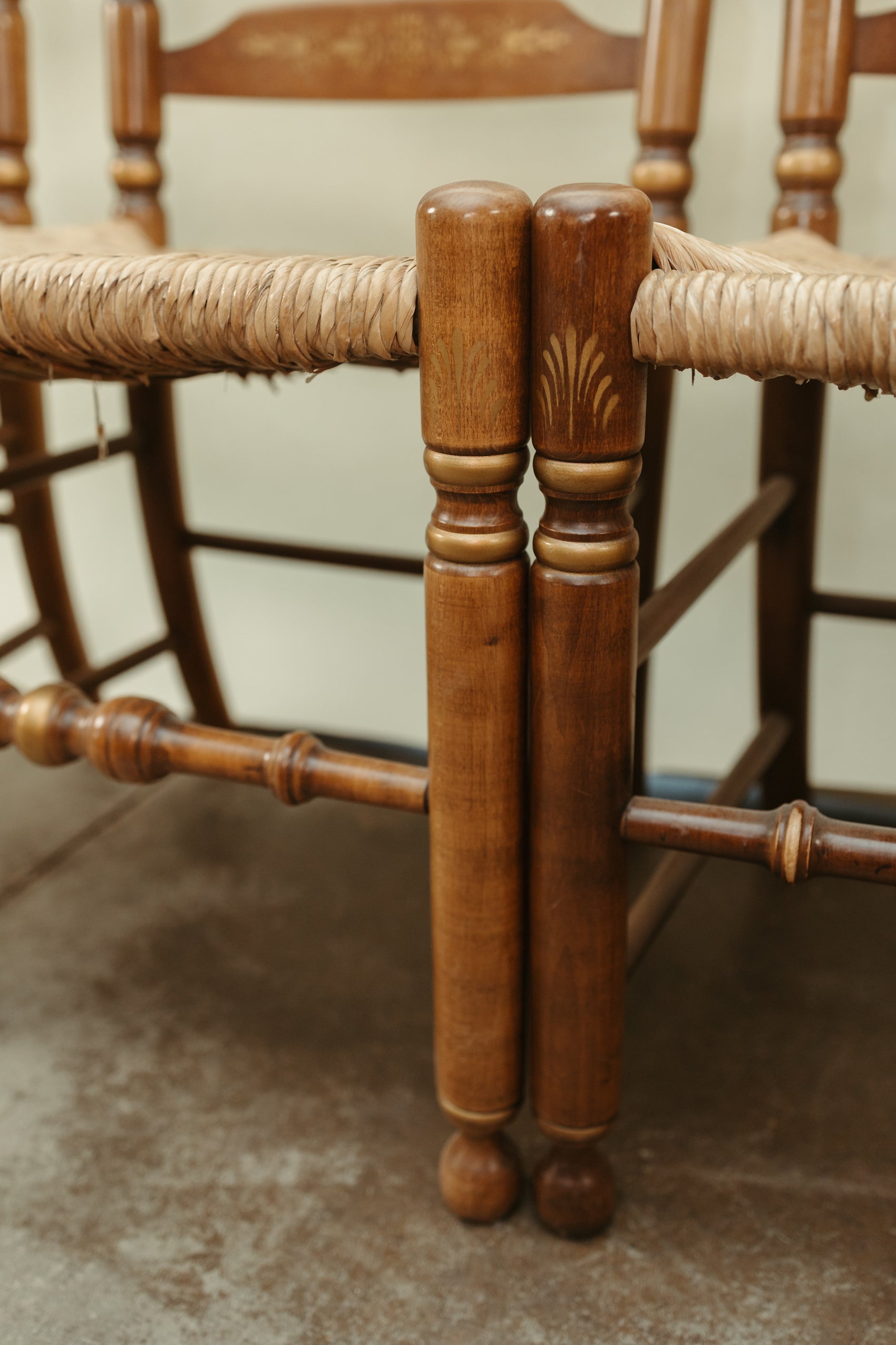 Set of 4 Signed Hitchcock Ladder-Back Chairs with Rush Seats