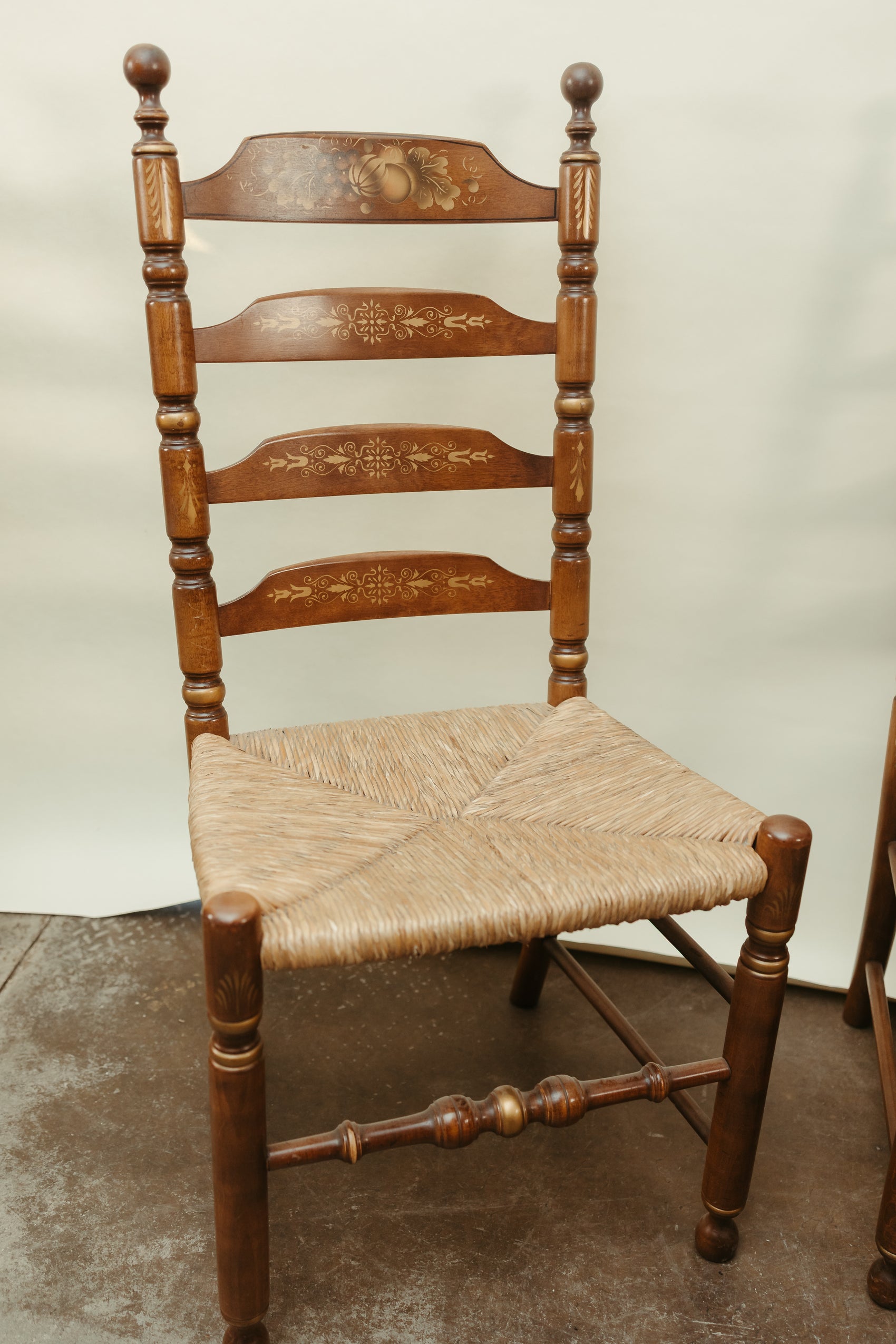 Set of 4 Signed Hitchcock Ladder-Back Chairs with Rush Seats