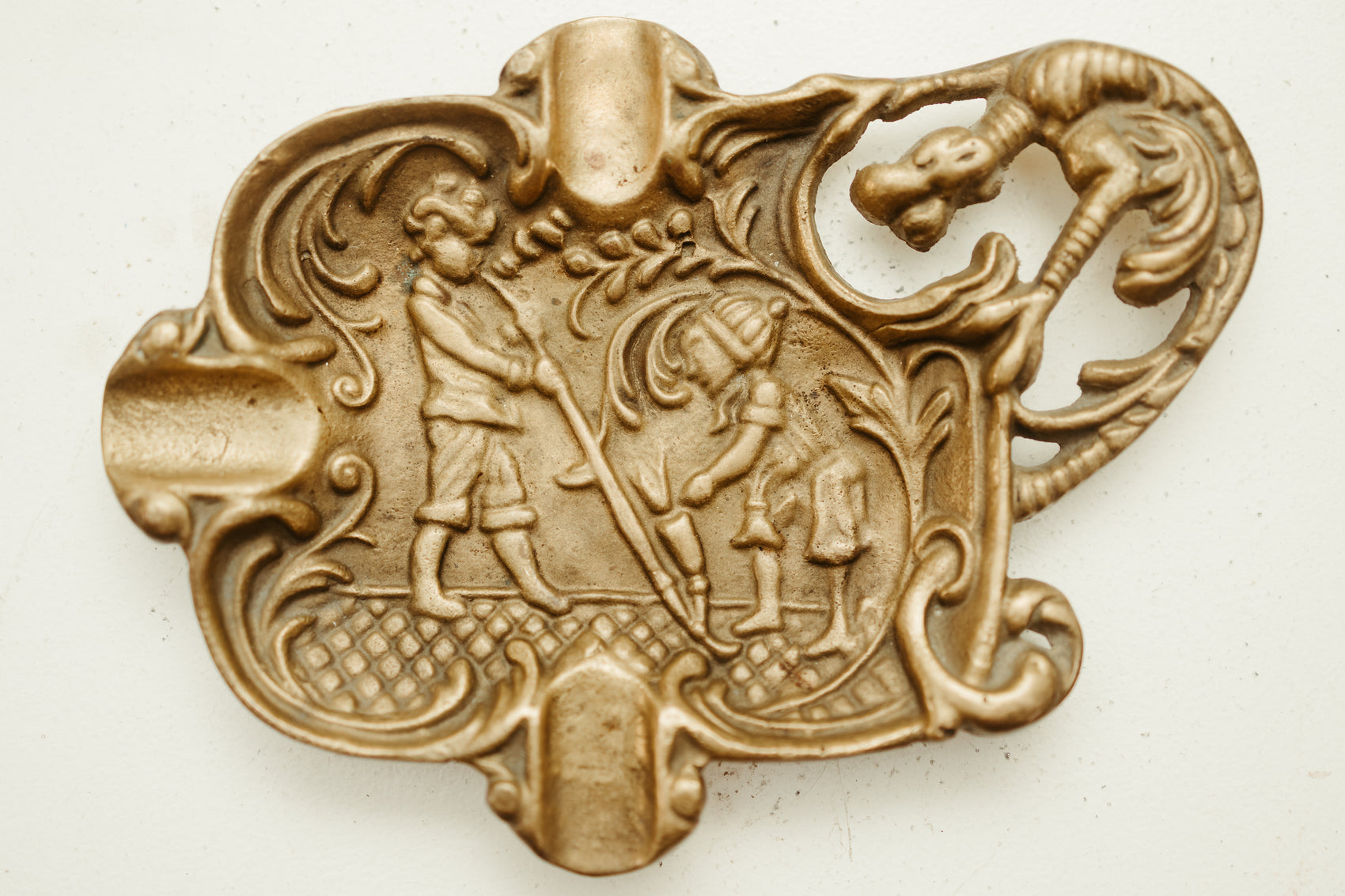 Antique Brass Ashtray – Decorative Relief Scene