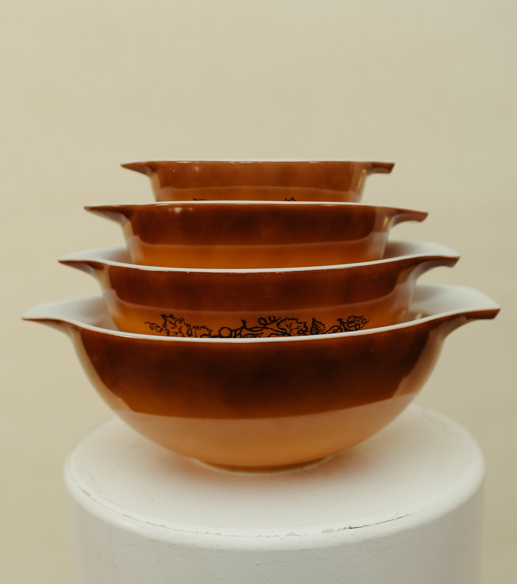 Vintage Pyrex Mixing Bowl Set – “Autumn Harvest / Homestead Brown” – Set of 4