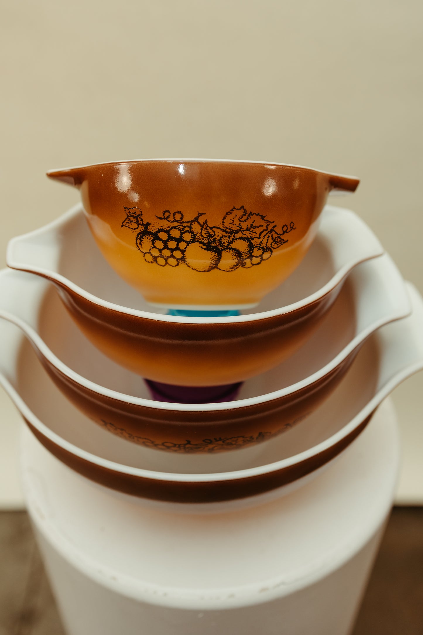 Vintage Pyrex Mixing Bowl Set – “Autumn Harvest / Homestead Brown” – Set of 4