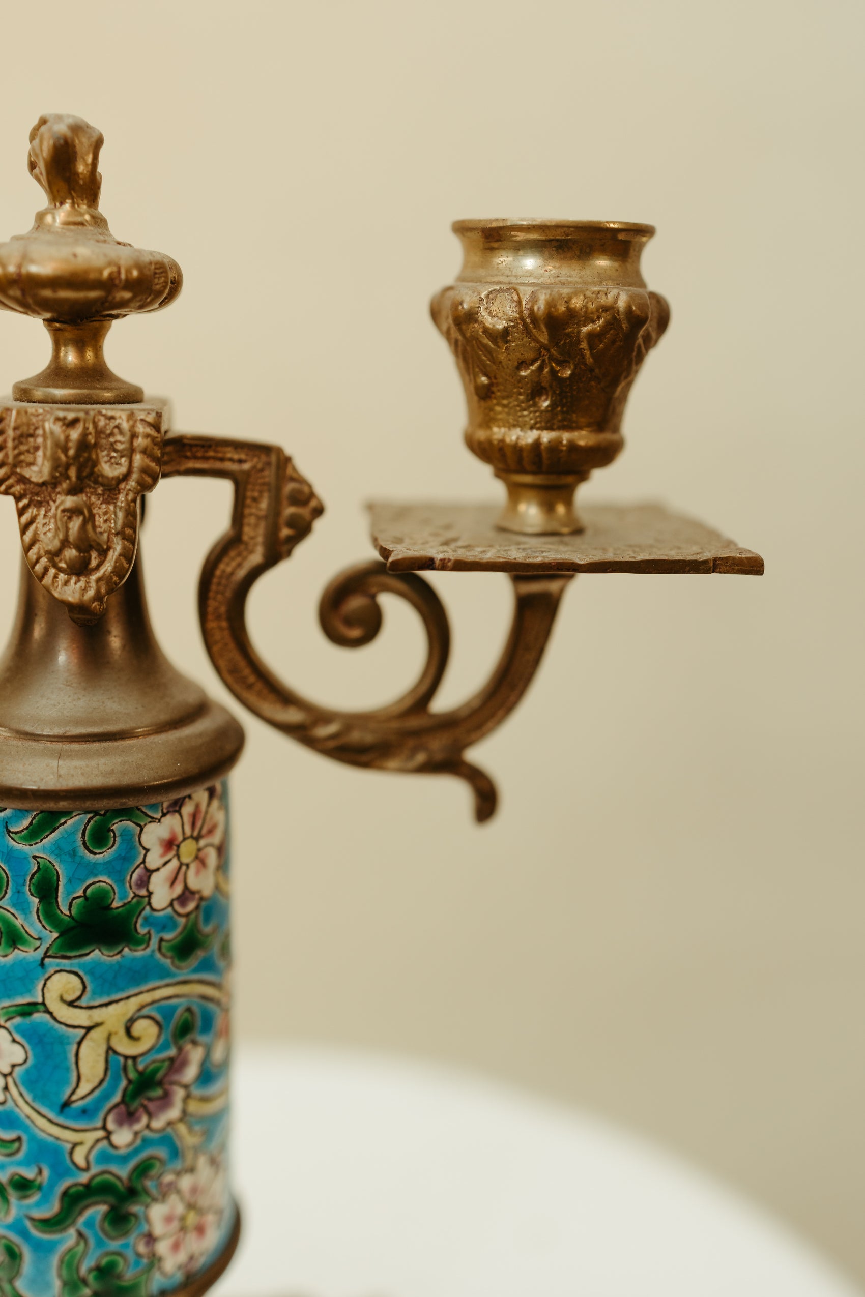 French Longwy Cloisonné Double-Arm Candelabra — Circa 1920–1940