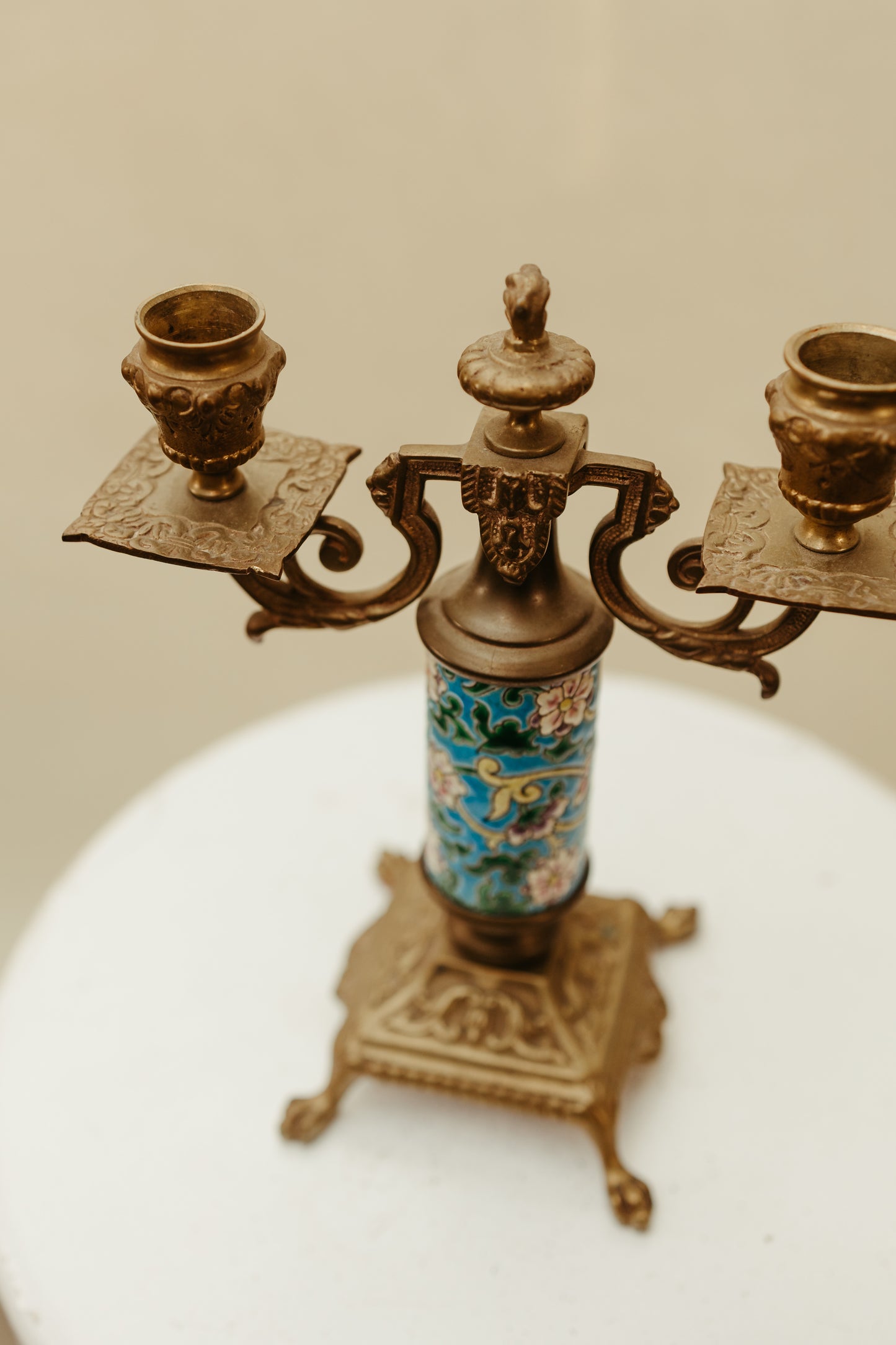 French Longwy Cloisonné Double-Arm Candelabra — Circa 1920–1940