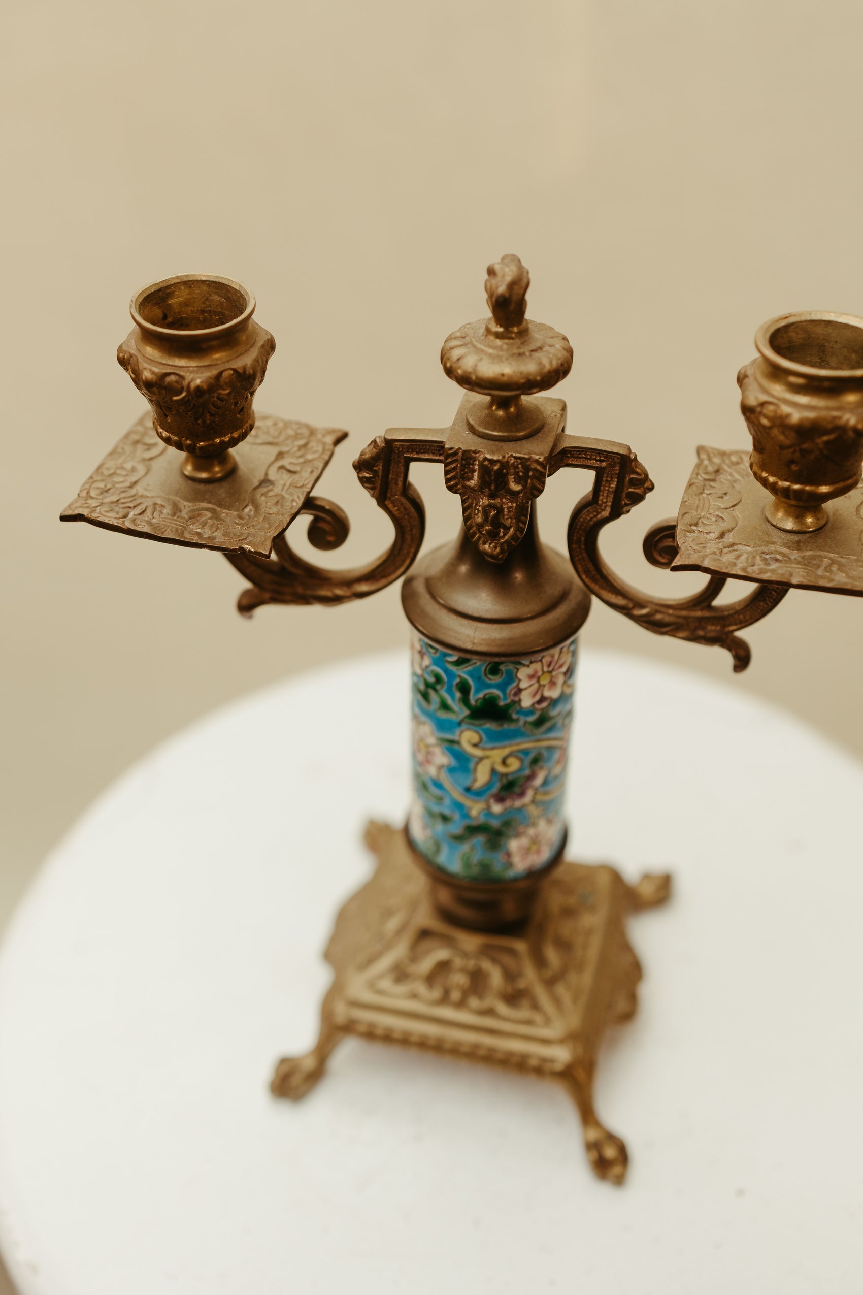 French Longwy Cloisonné Double-Arm Candelabra — Circa 1920–1940