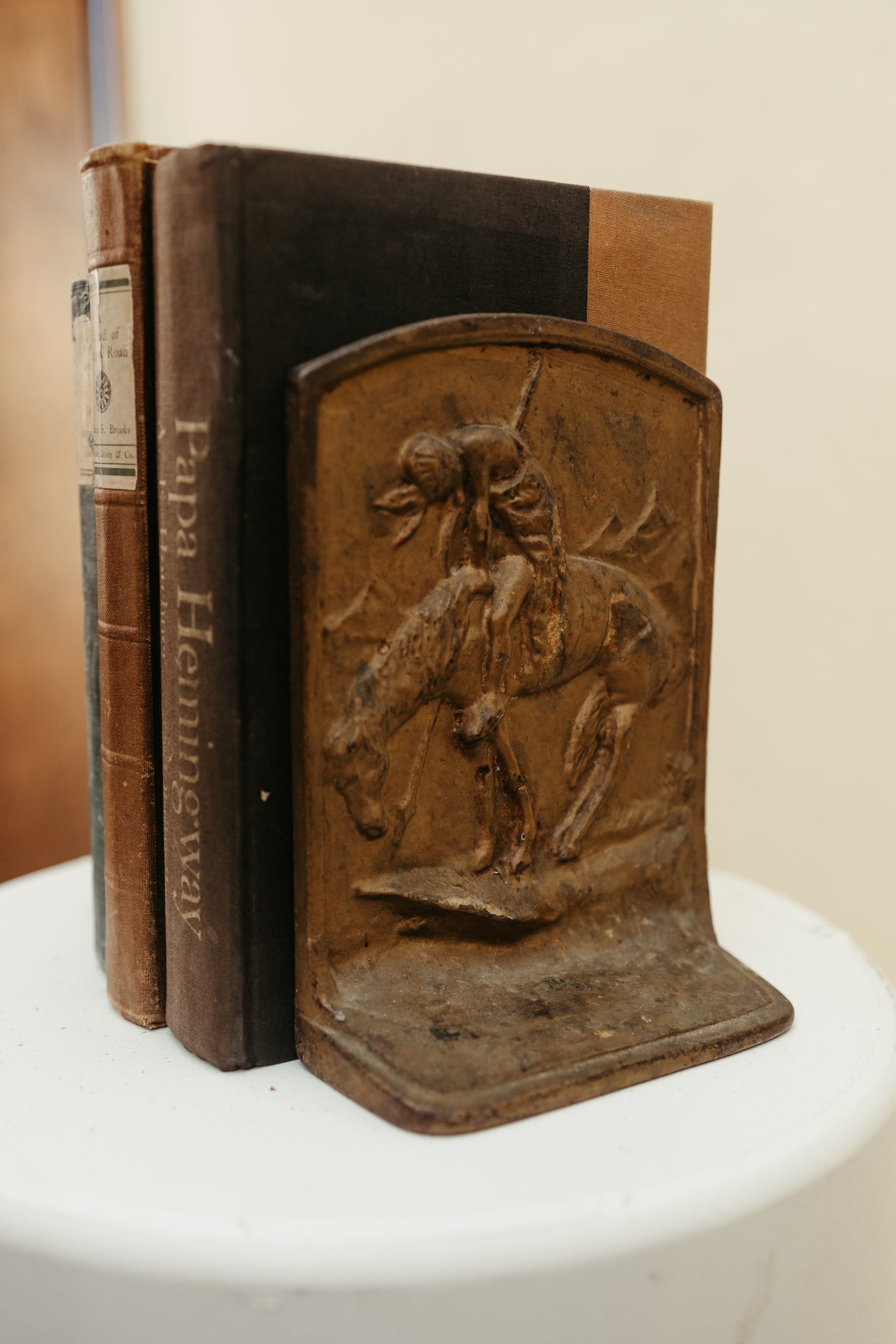 Vintage Bronze Bookends — “End of the Trail” Inspired Scene (Pair)