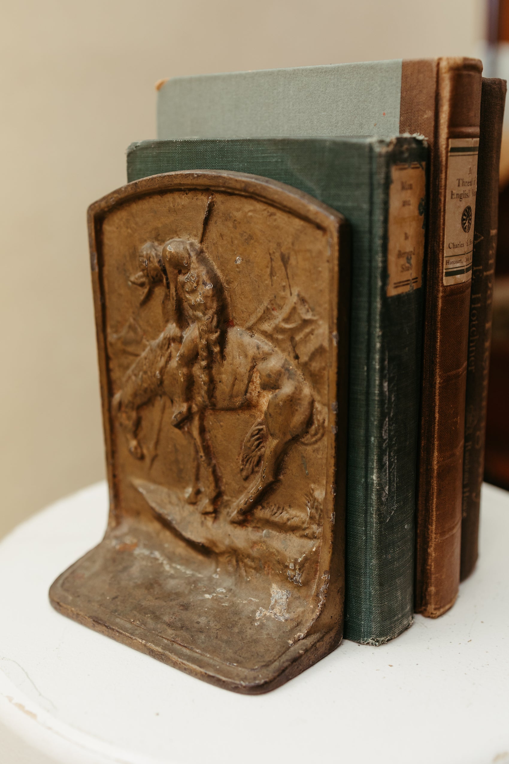 Vintage Bronze Bookends — “End of the Trail” Inspired Scene (Pair)