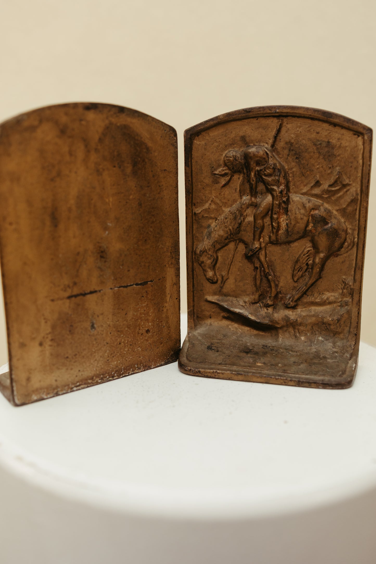 Vintage Bronze Bookends — “End of the Trail” Inspired Scene (Pair)