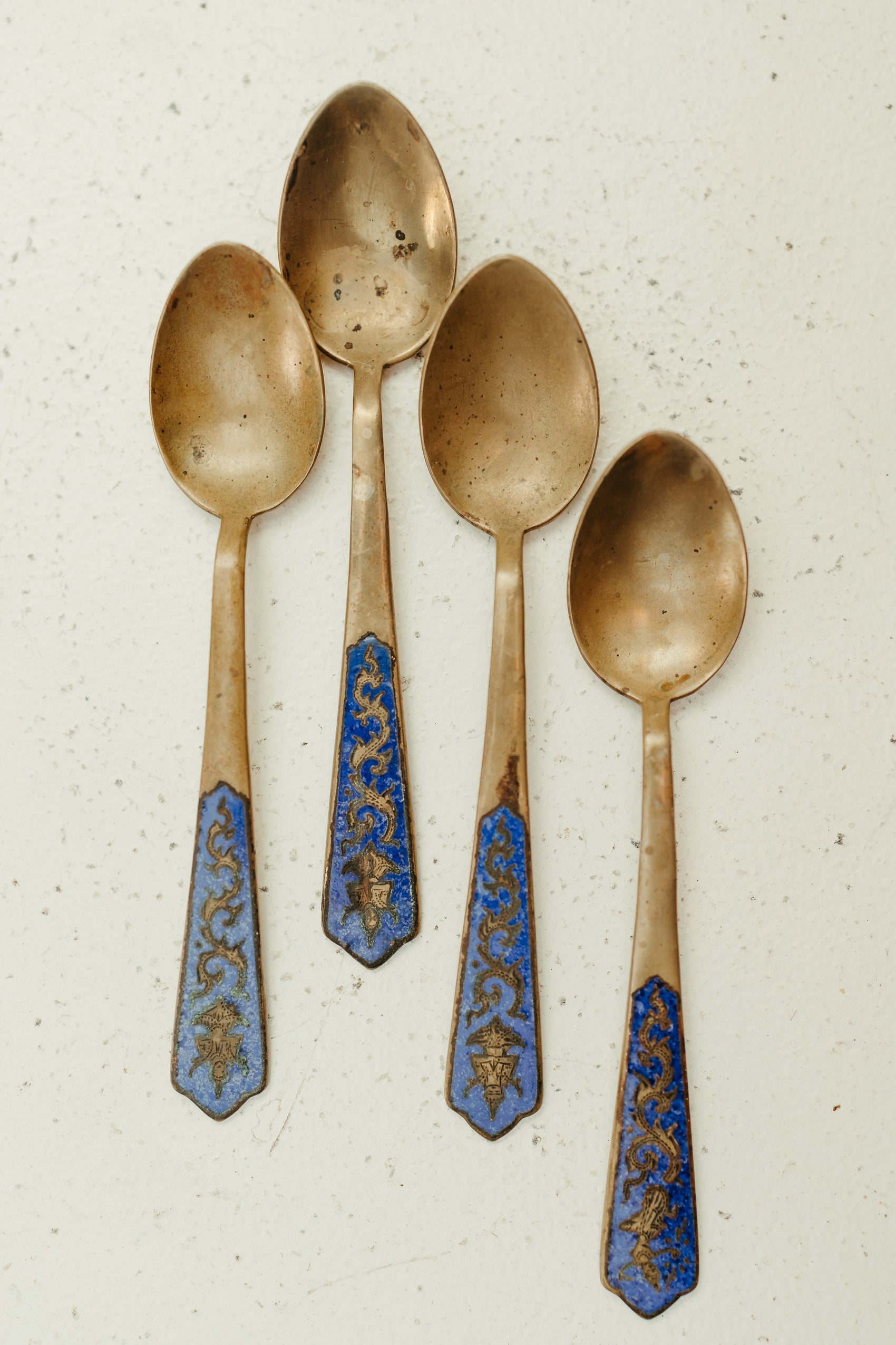 Antique Enamel-Handled Spoons – Set of 4 (c. 1850)