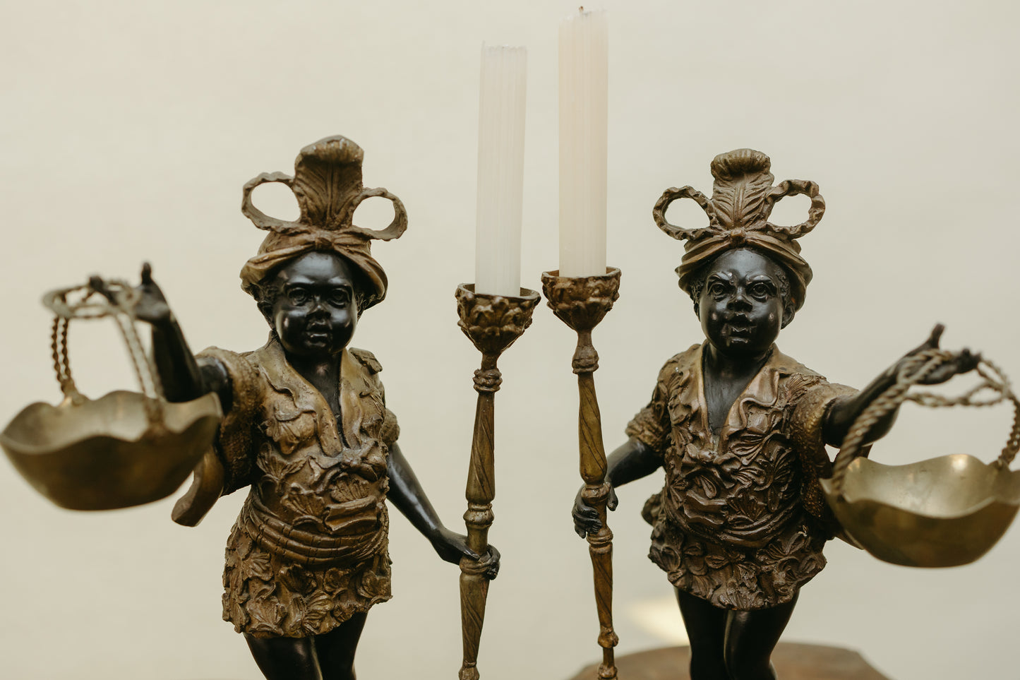 Pair of Blackamoor Figural Candelabra Compotes