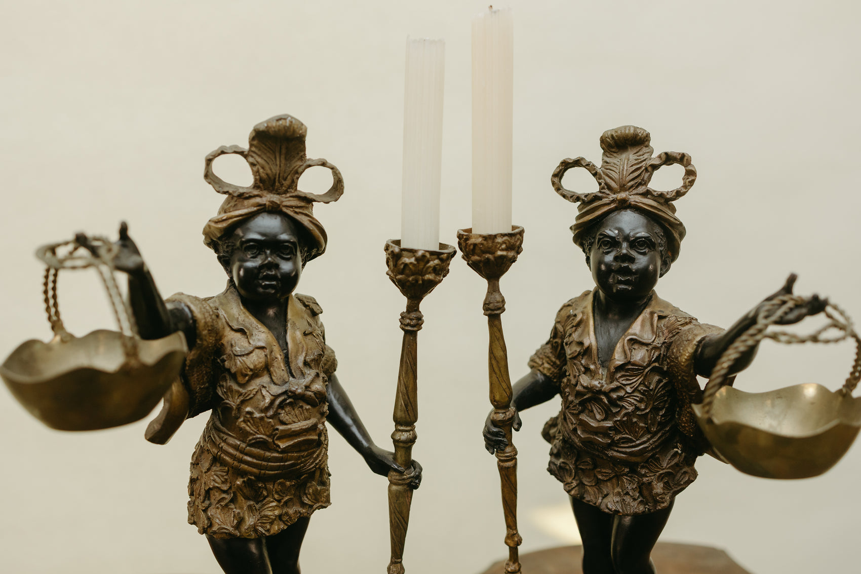 Pair of Blackamoor Figural Candelabra Compotes